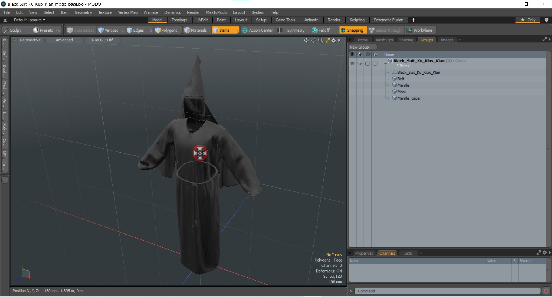 3D Black Suit Ku Klux Klan model