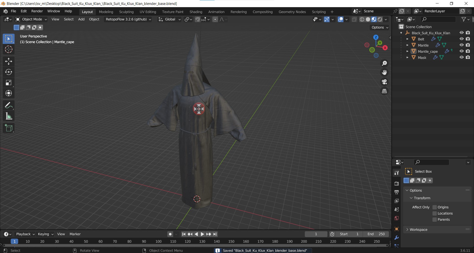 3D Black Suit Ku Klux Klan model