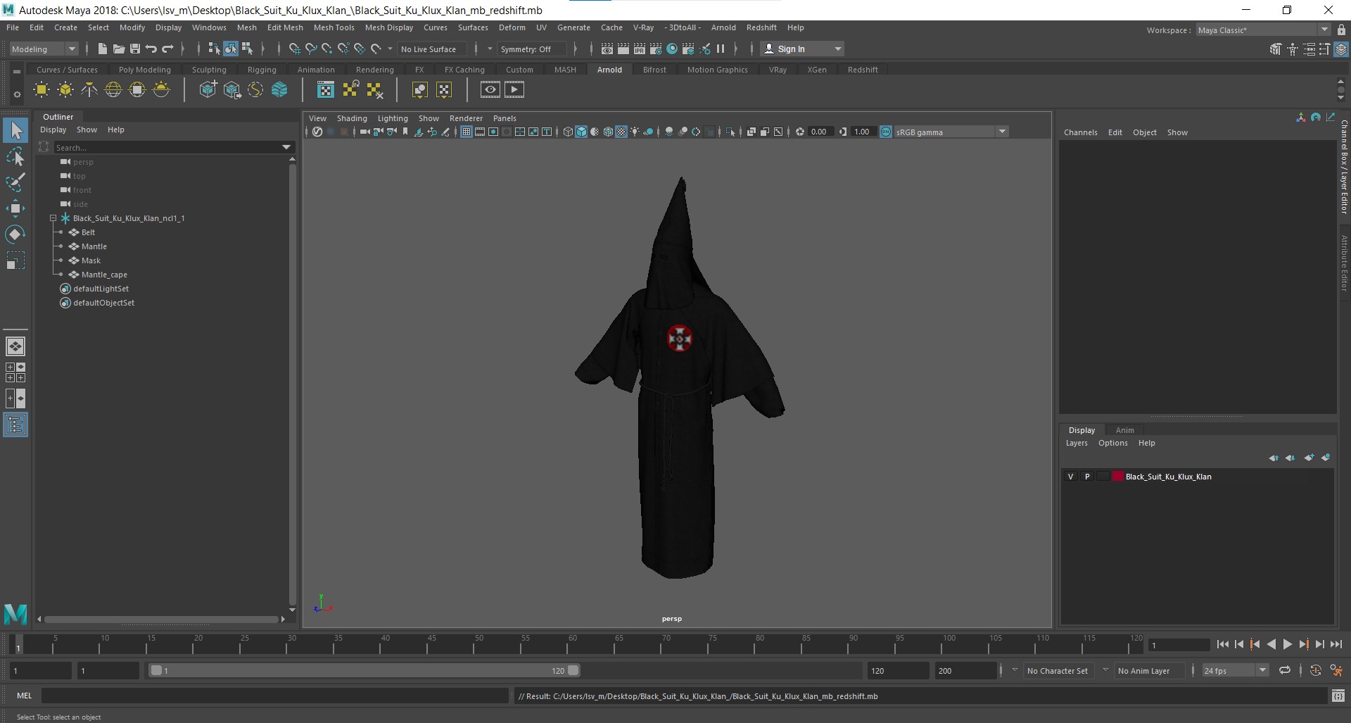 3D Black Suit Ku Klux Klan model