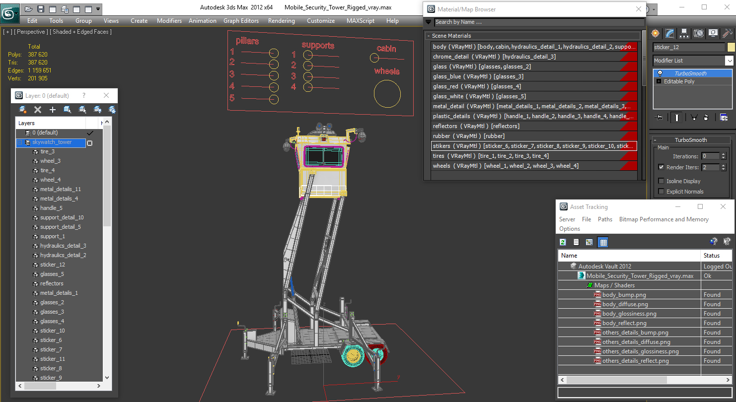 3D Mobile Security Tower Rigged model