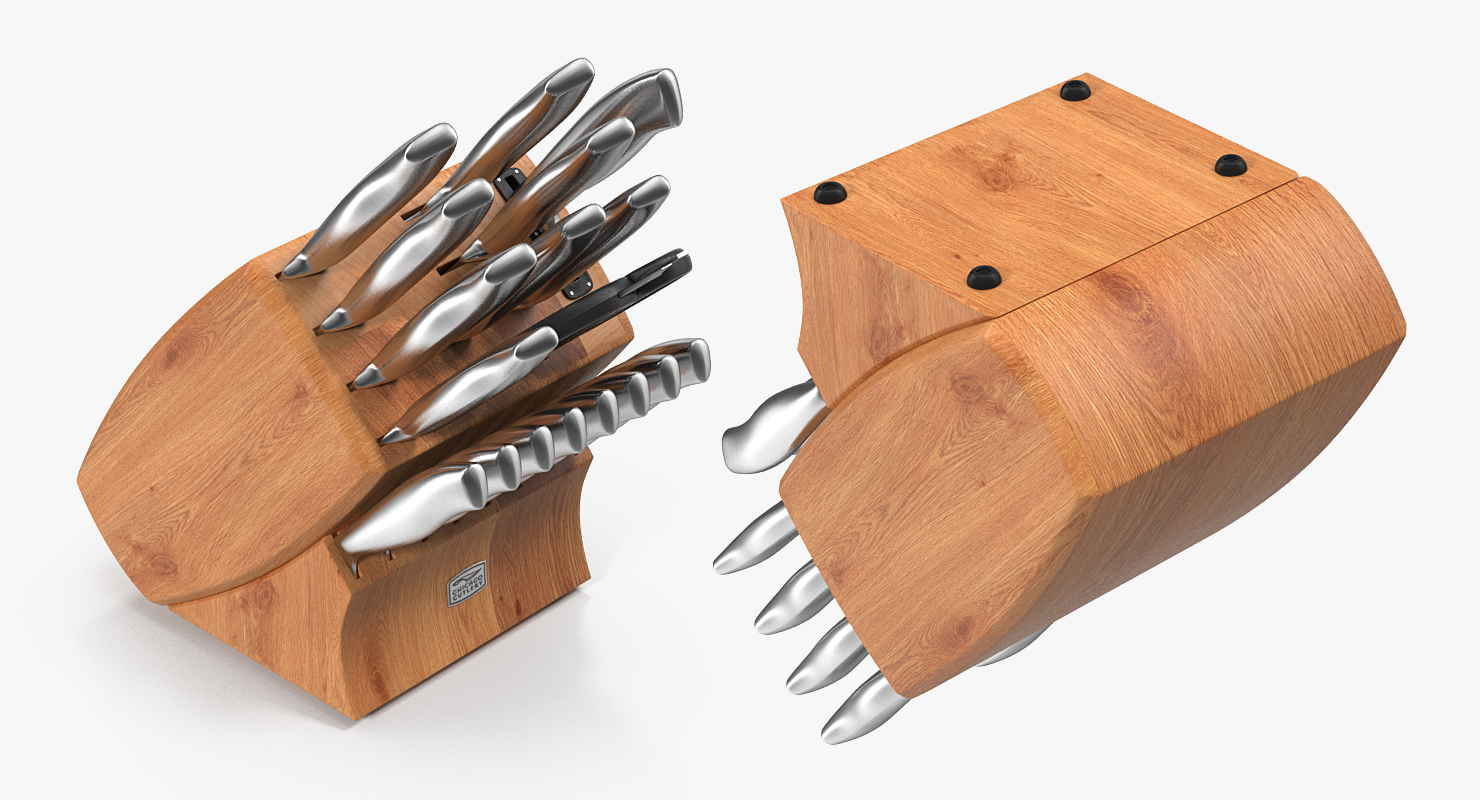 3D Stainless Steel Knife Wooden Block Set model