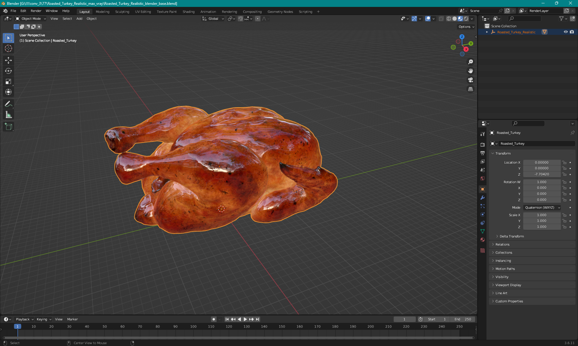 Roasted Turkey Realistic 3D model