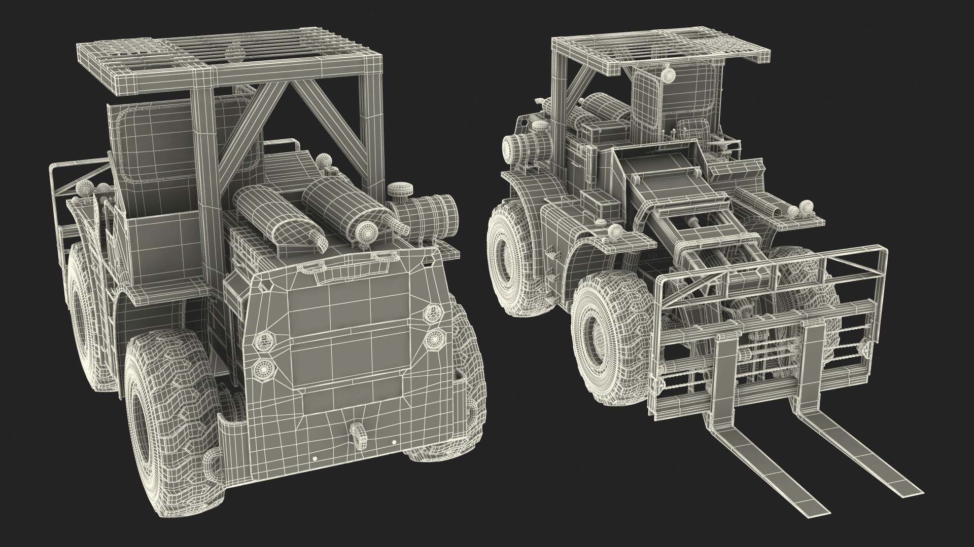 Pettibone Rough Terrain Military Forklift Green Rigged 3D model