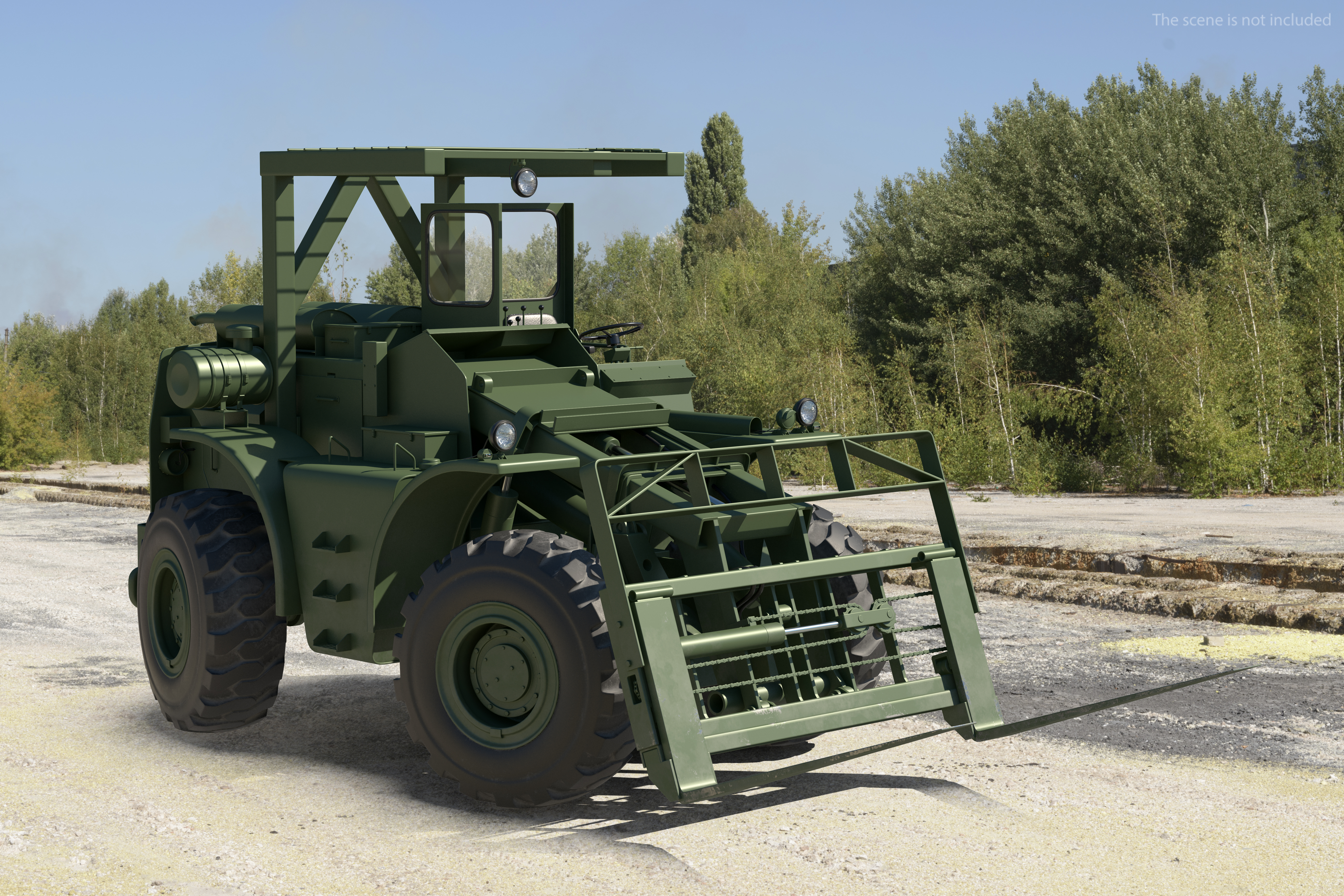 Pettibone Rough Terrain Military Forklift Green Rigged 3D model