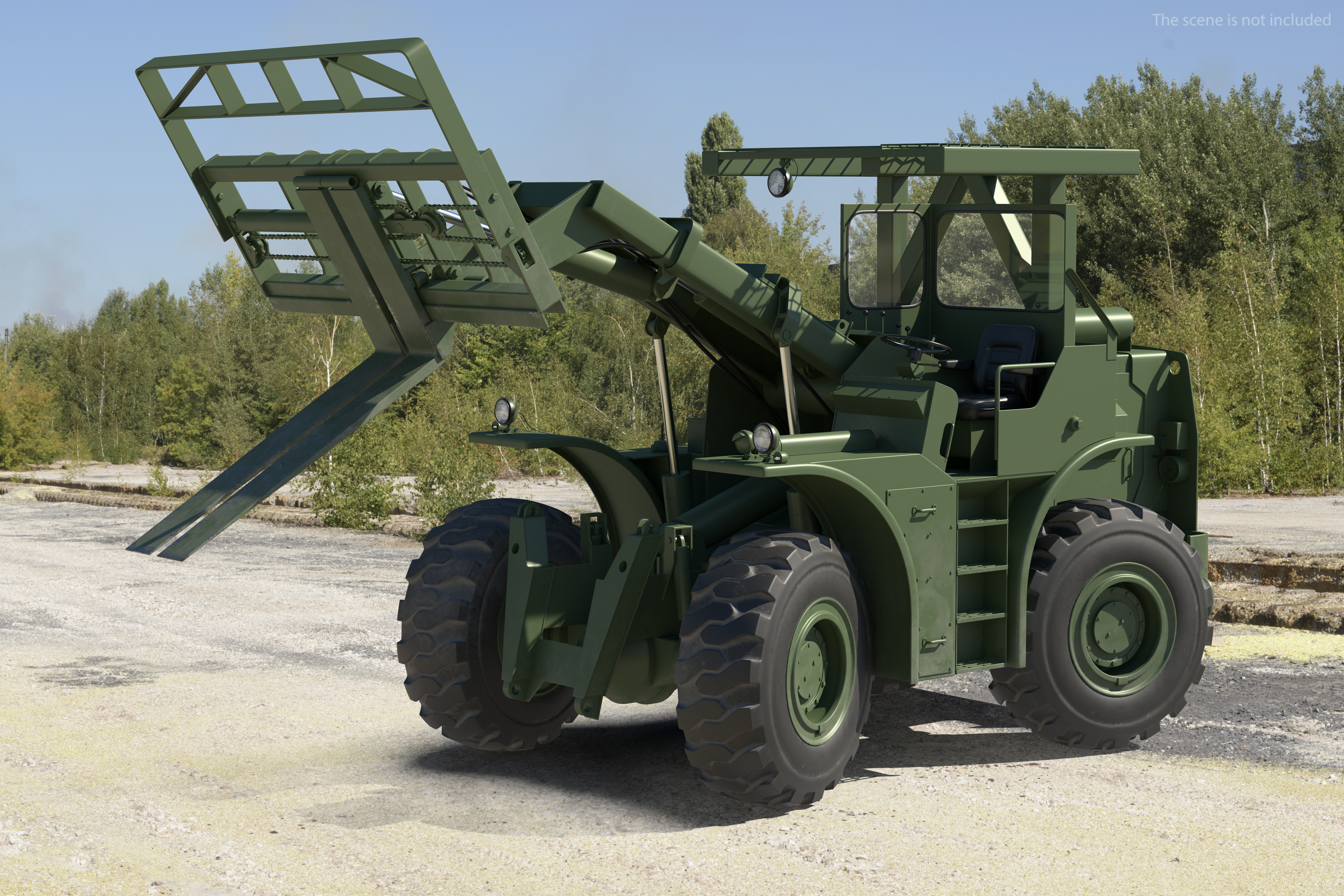 Pettibone Rough Terrain Military Forklift Green Rigged 3D model