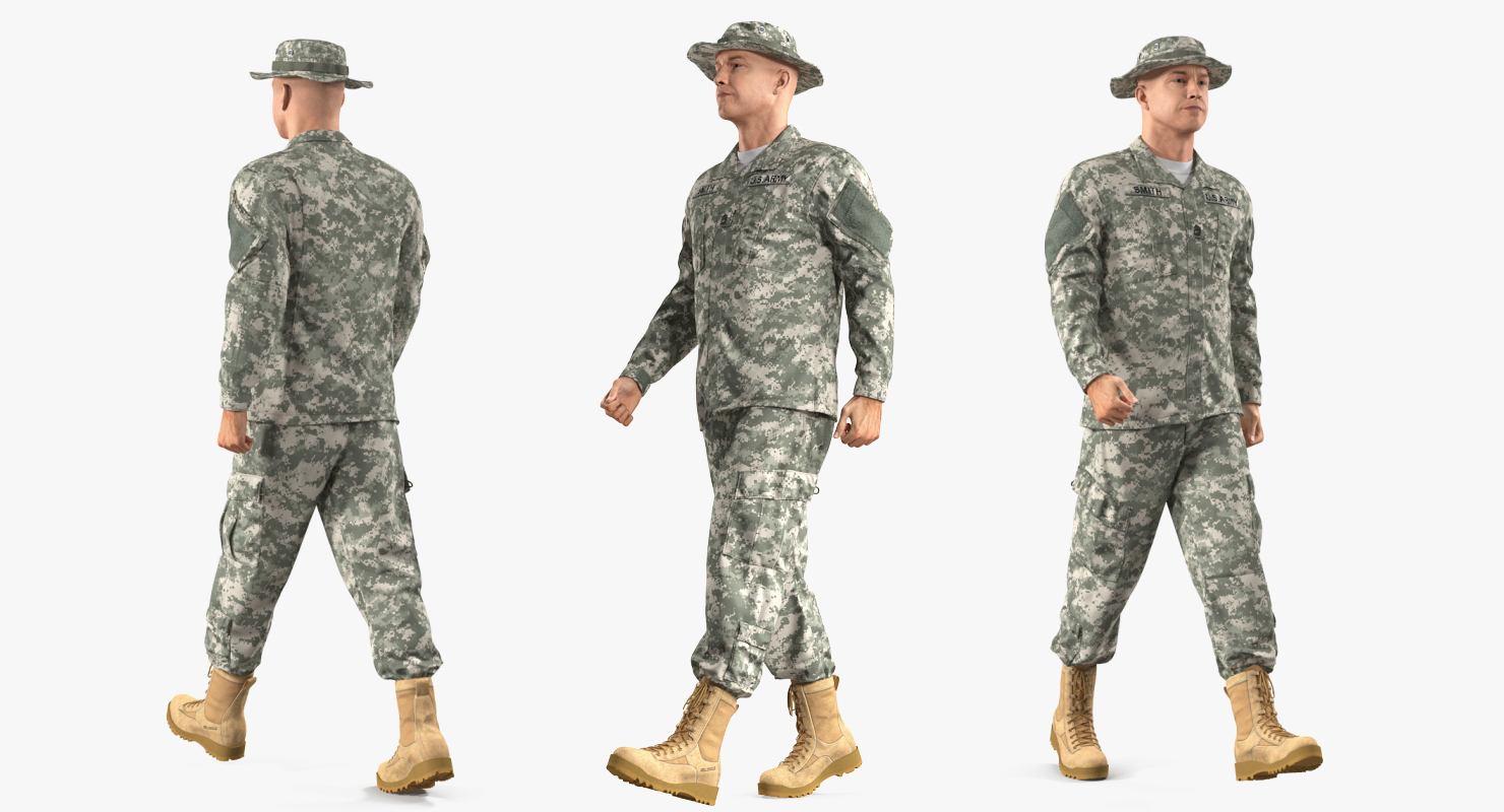 3D US Soldier ACU Walking Pose Fur