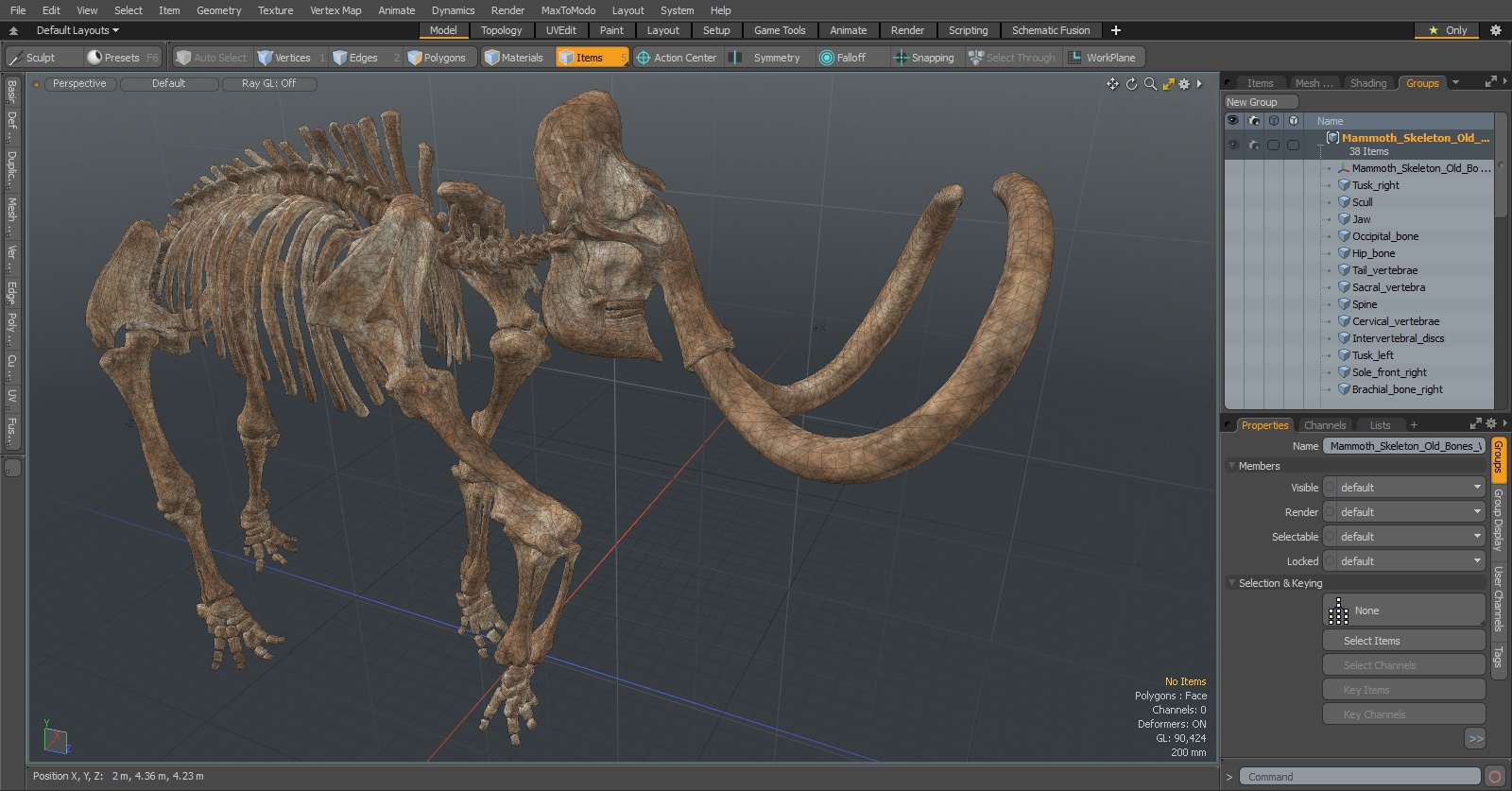 Mammoth Skeleton Old Bones Walking Pose 3D model