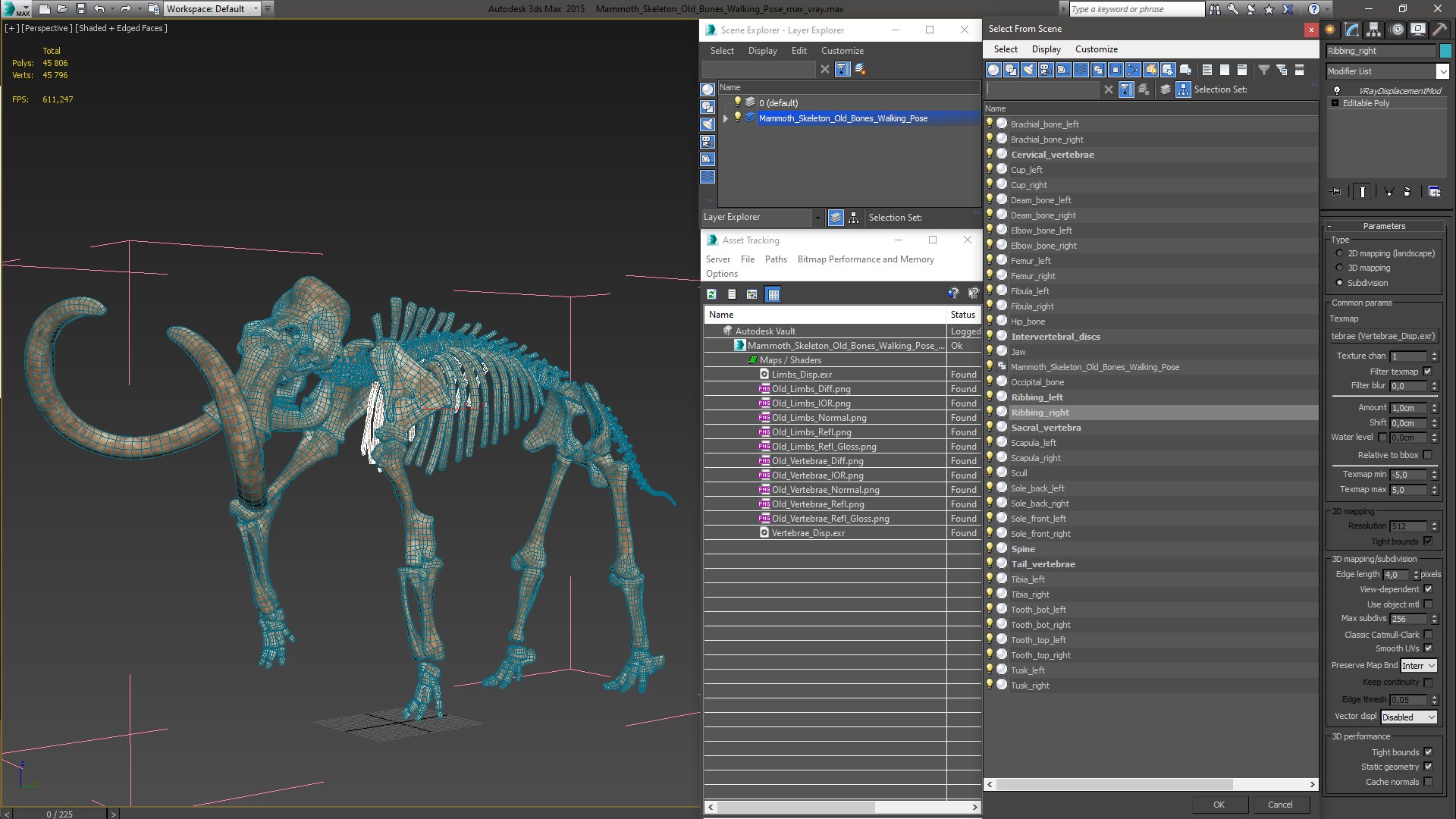 Mammoth Skeleton Old Bones Walking Pose 3D model