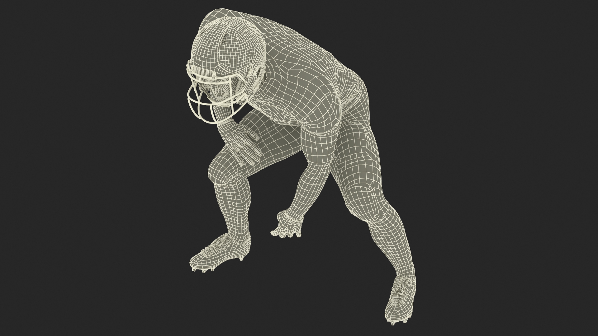 3D Black Man American Football Player Crouching Black Uniform model