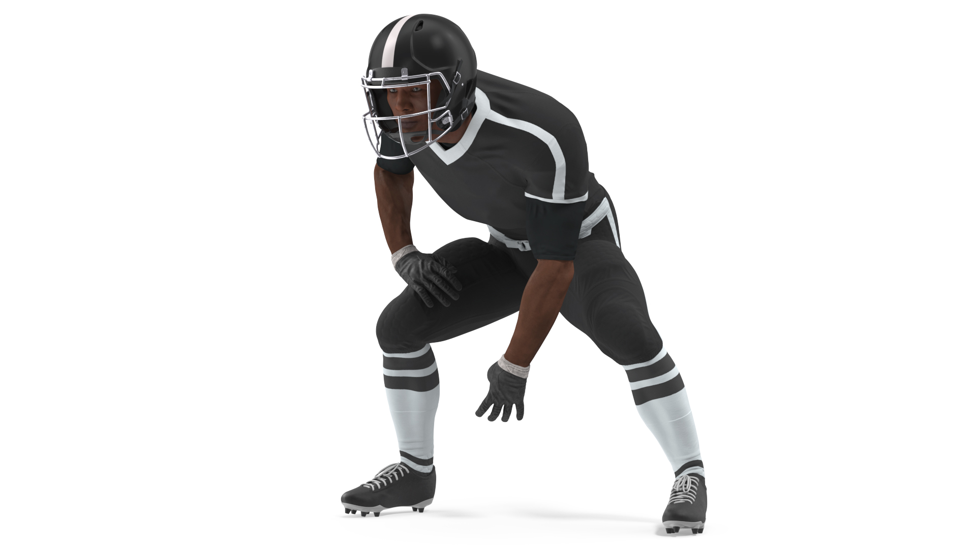 3D Black Man American Football Player Crouching Black Uniform model