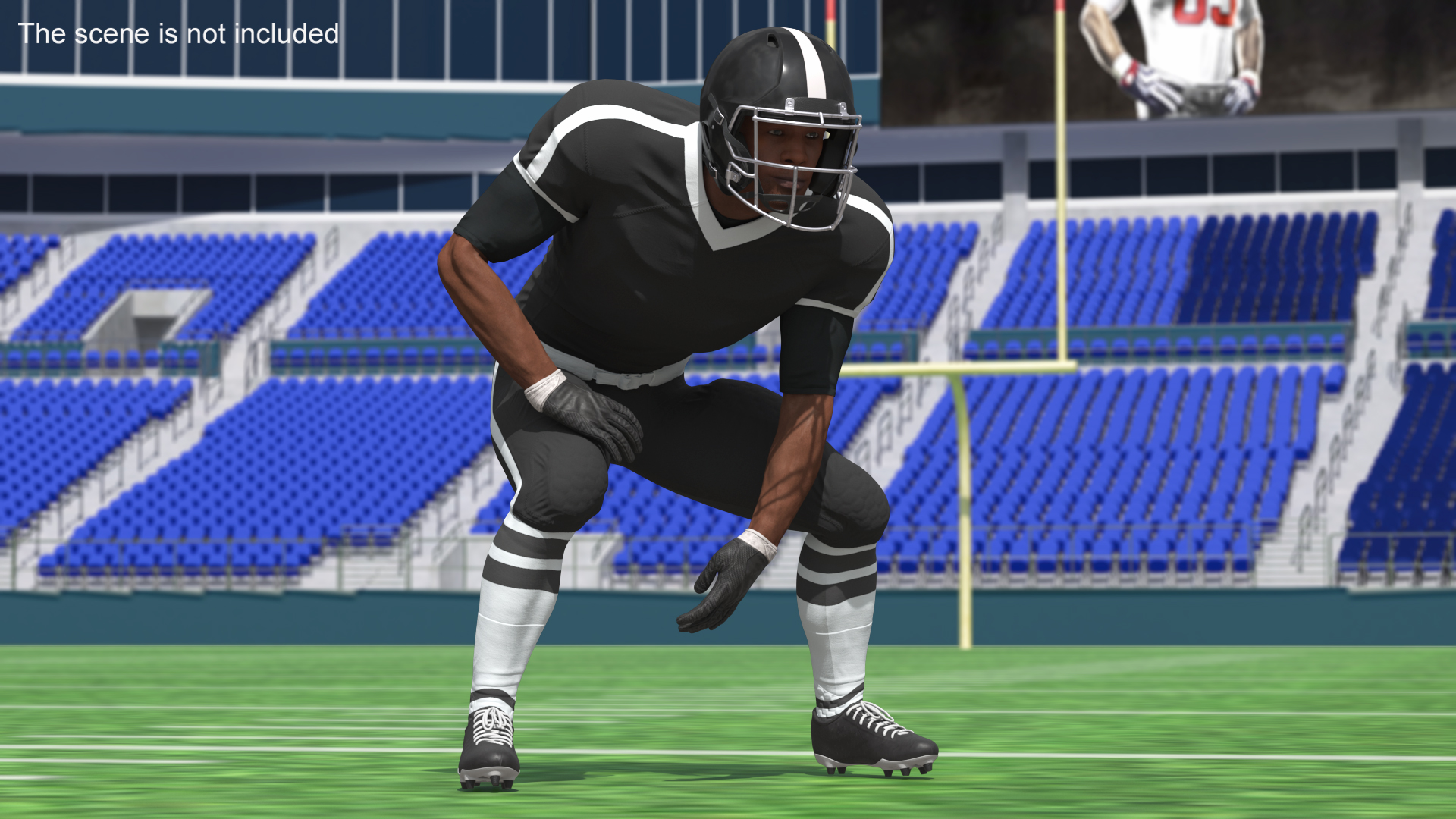 3D Black Man American Football Player Crouching Black Uniform model