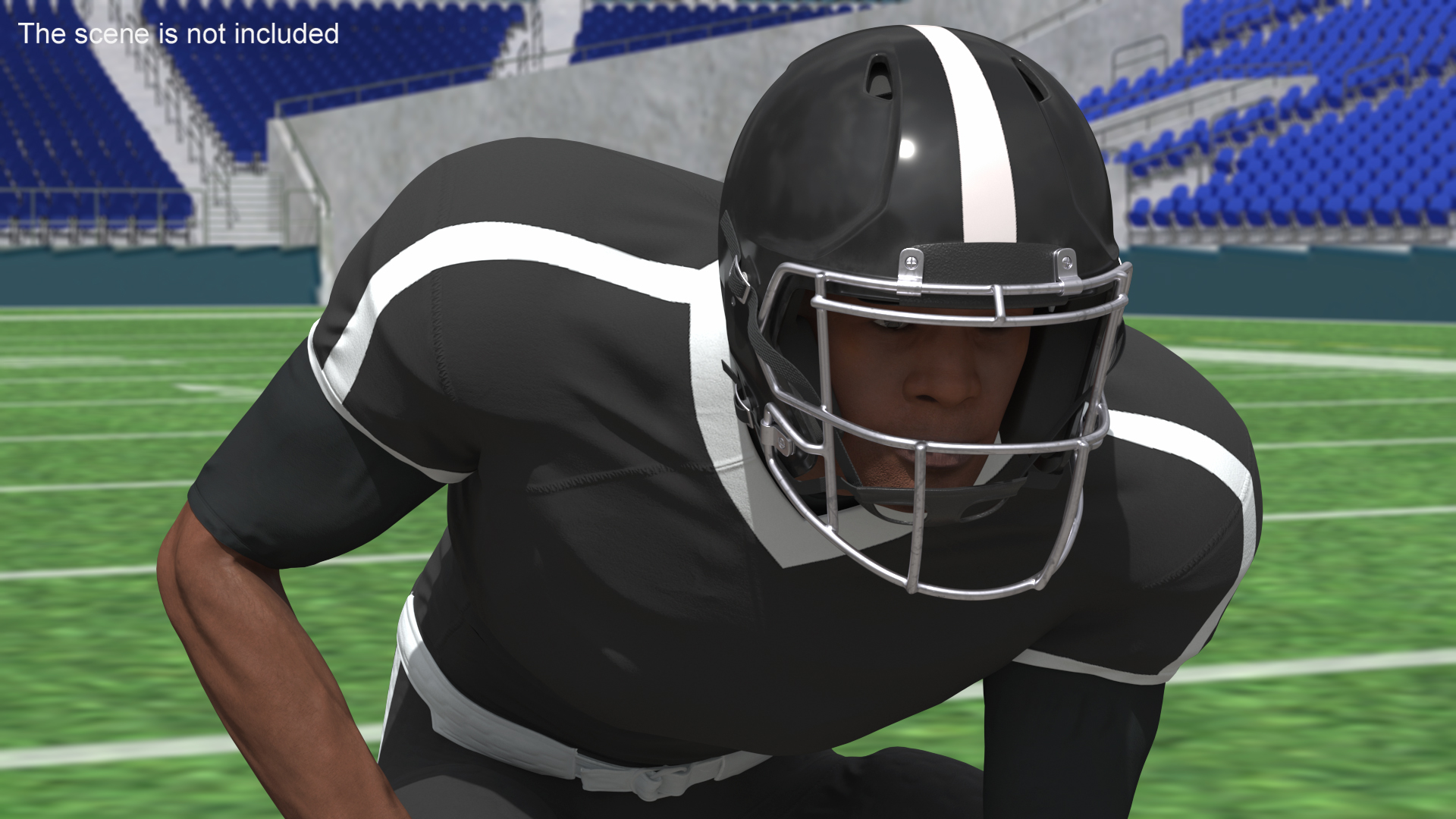 3D Black Man American Football Player Crouching Black Uniform model