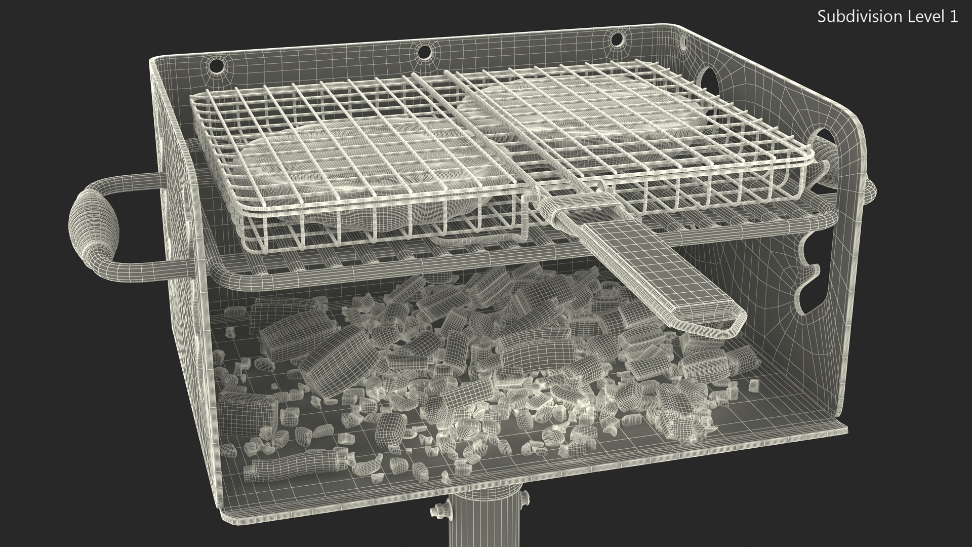 3D Charcoal Grill with BBQ Grate and Burger Patties model