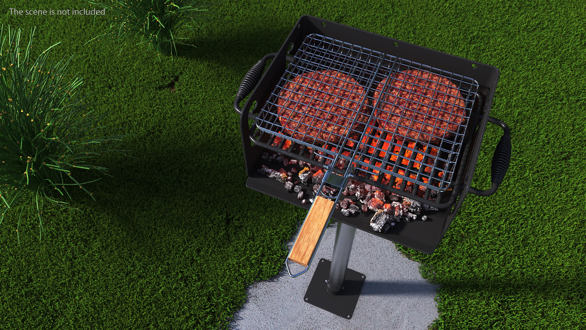 3D Charcoal Grill with BBQ Grate and Burger Patties model