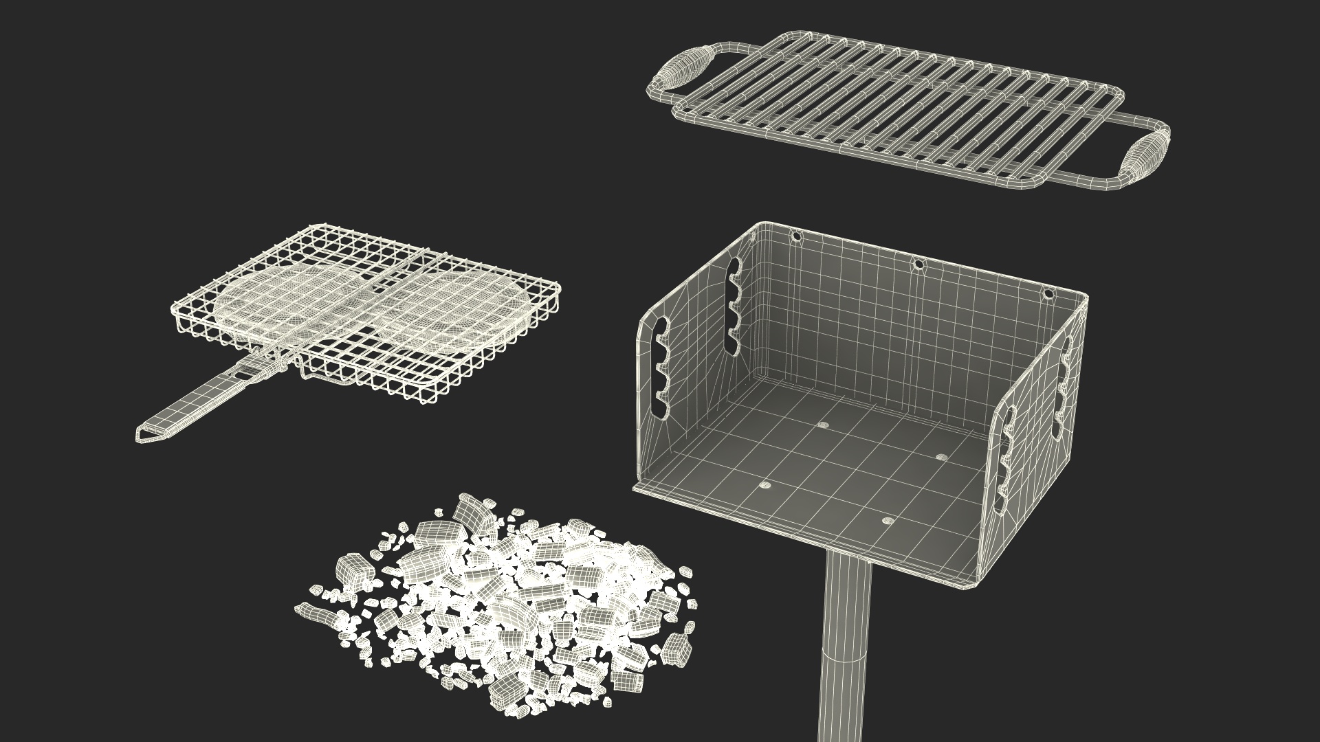 3D Charcoal Grill with BBQ Grate and Burger Patties model