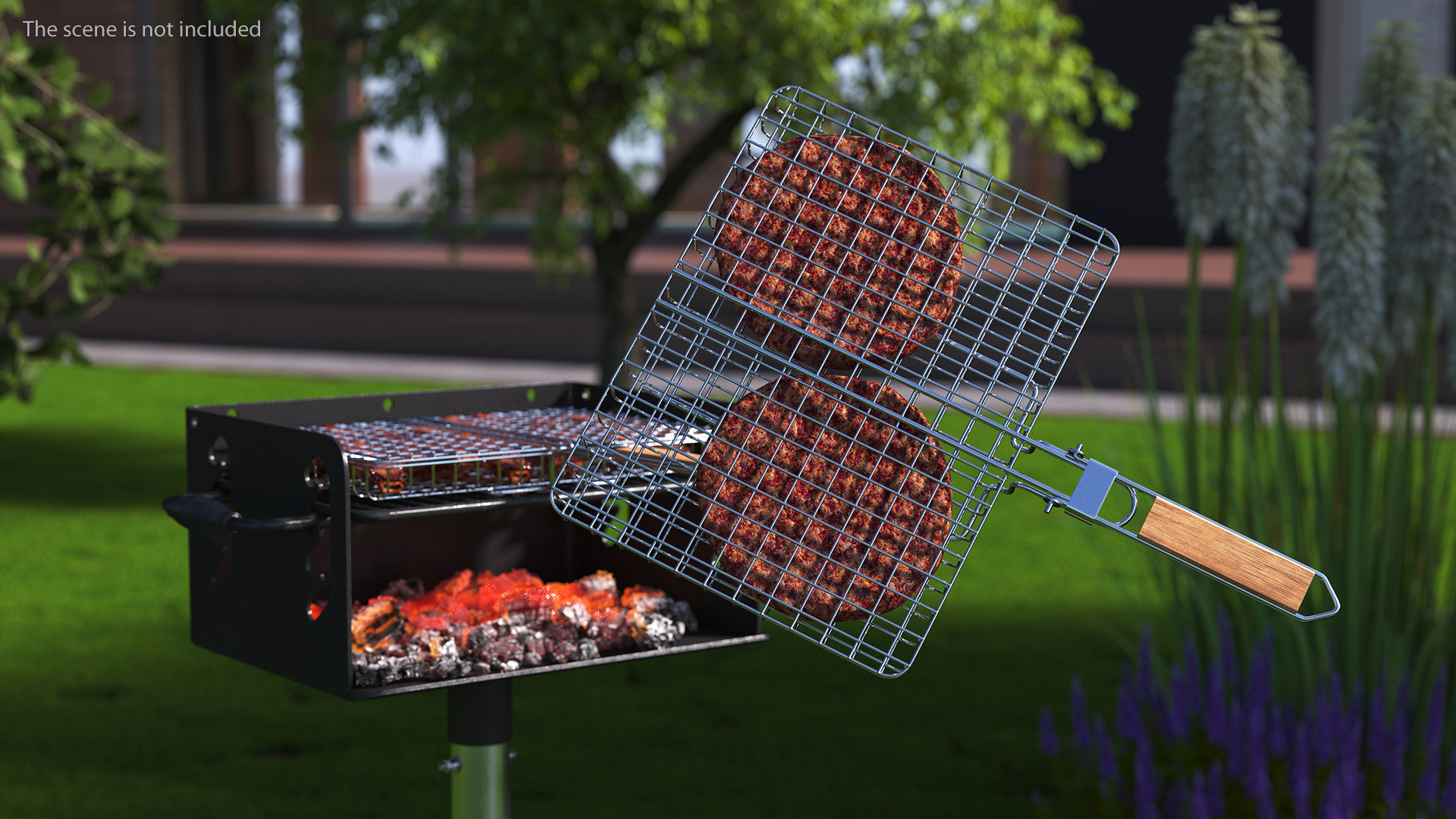 3D Charcoal Grill with BBQ Grate and Burger Patties model