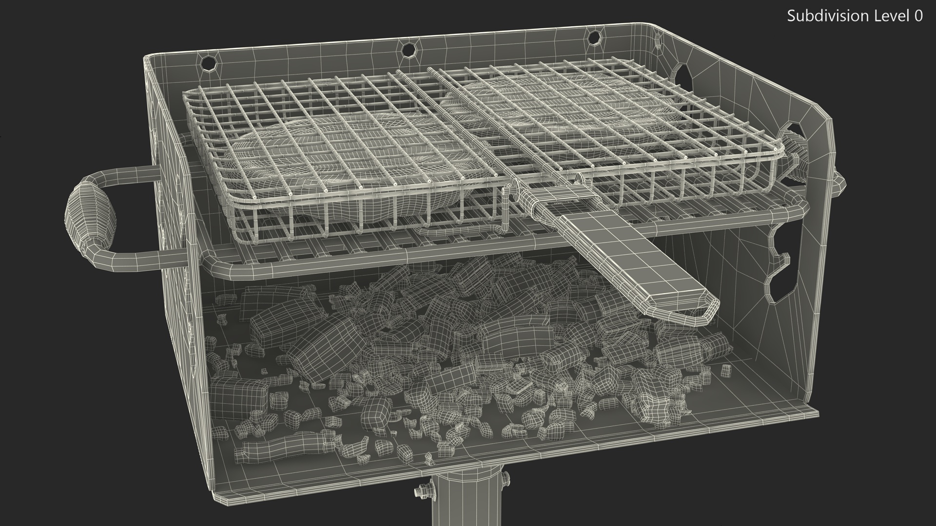 3D Charcoal Grill with BBQ Grate and Burger Patties model