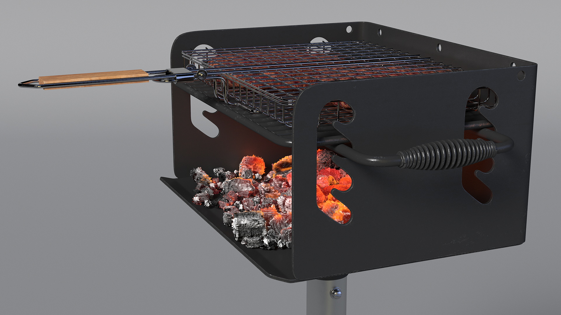 3D Charcoal Grill with BBQ Grate and Burger Patties model