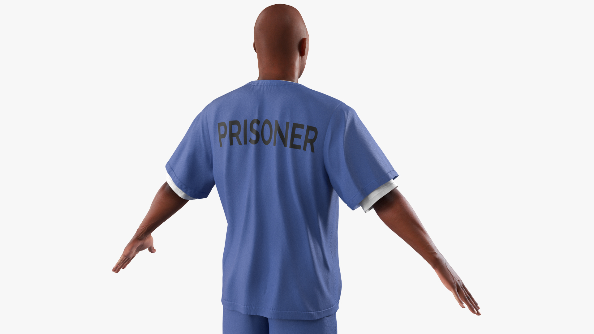 Black Prisoner in Blue Uniform A-Pose 3D