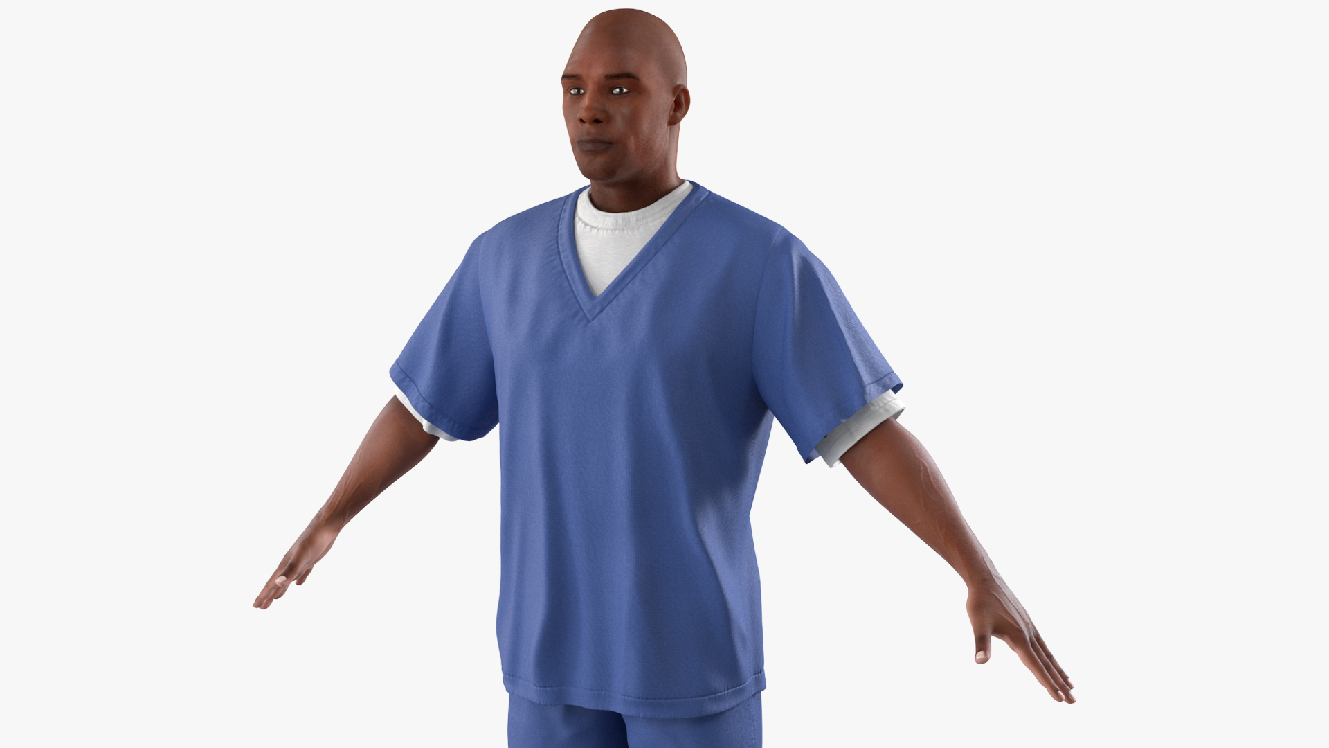 Black Prisoner in Blue Uniform A-Pose 3D