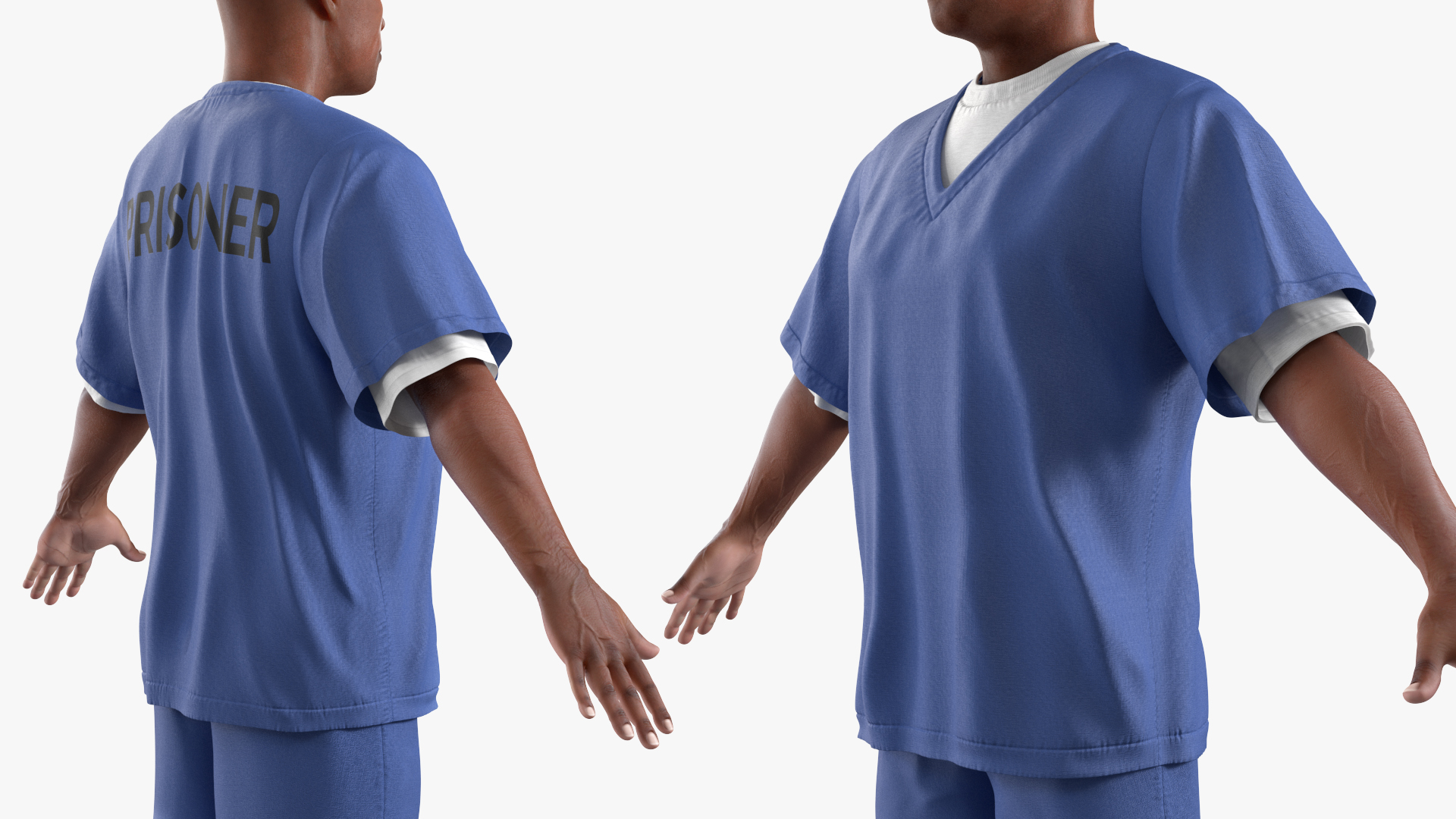 Black Prisoner in Blue Uniform A-Pose 3D