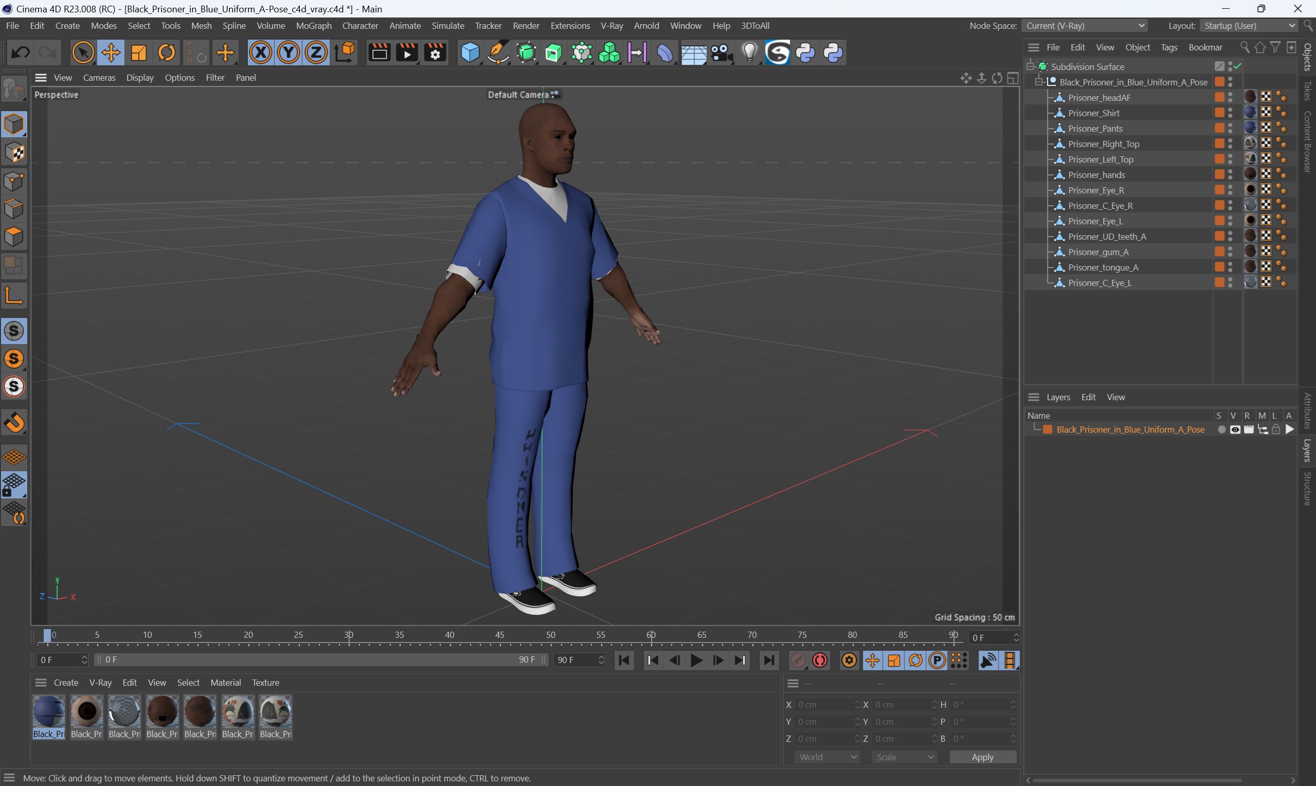 Black Prisoner in Blue Uniform A-Pose 3D