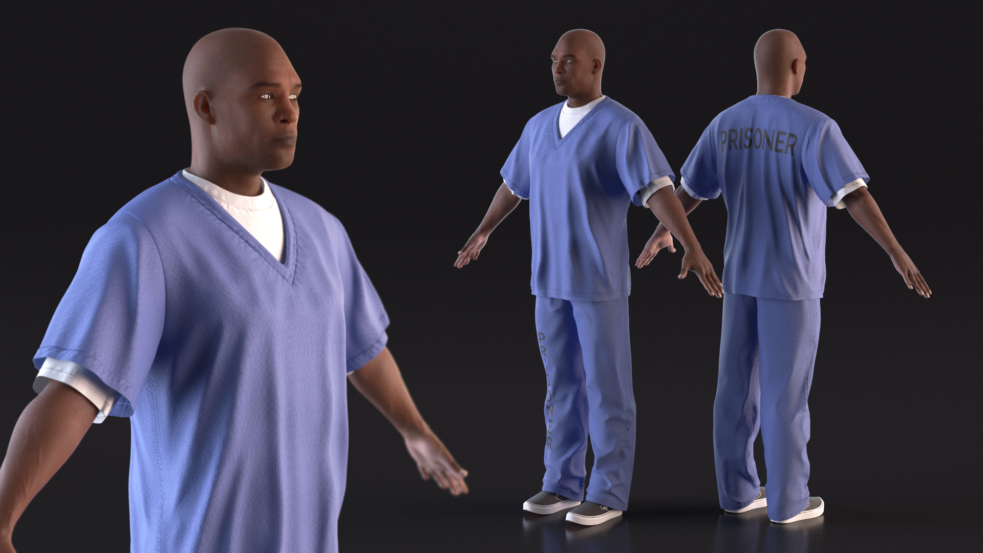 Black Prisoner in Blue Uniform A-Pose 3D