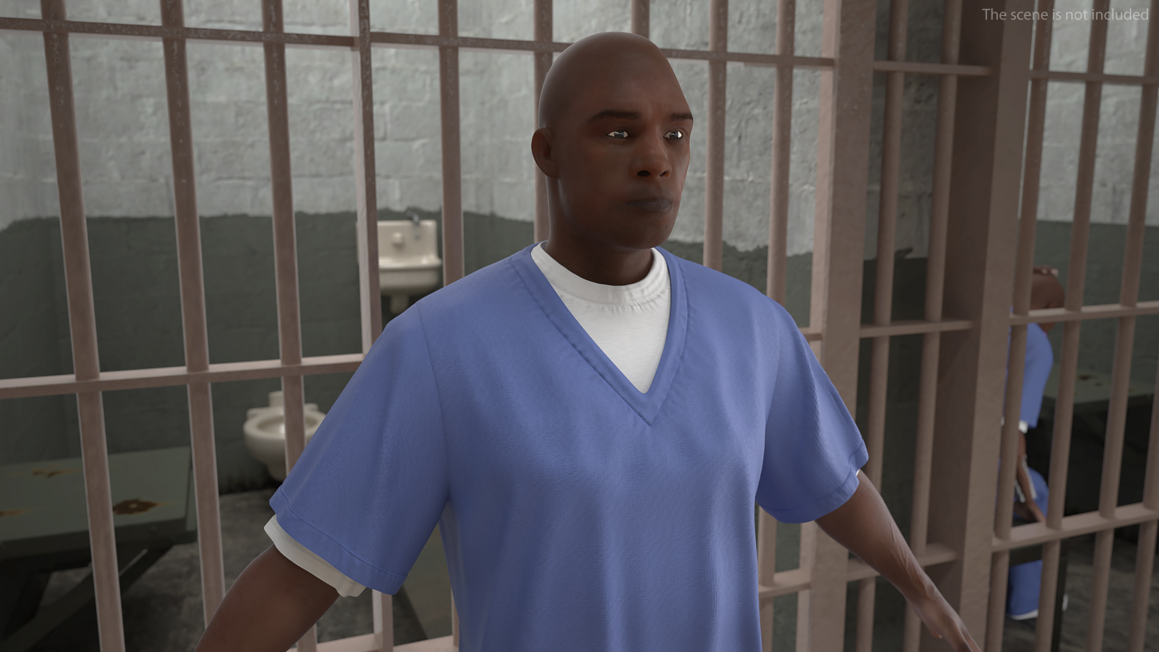 Black Prisoner in Blue Uniform A-Pose 3D