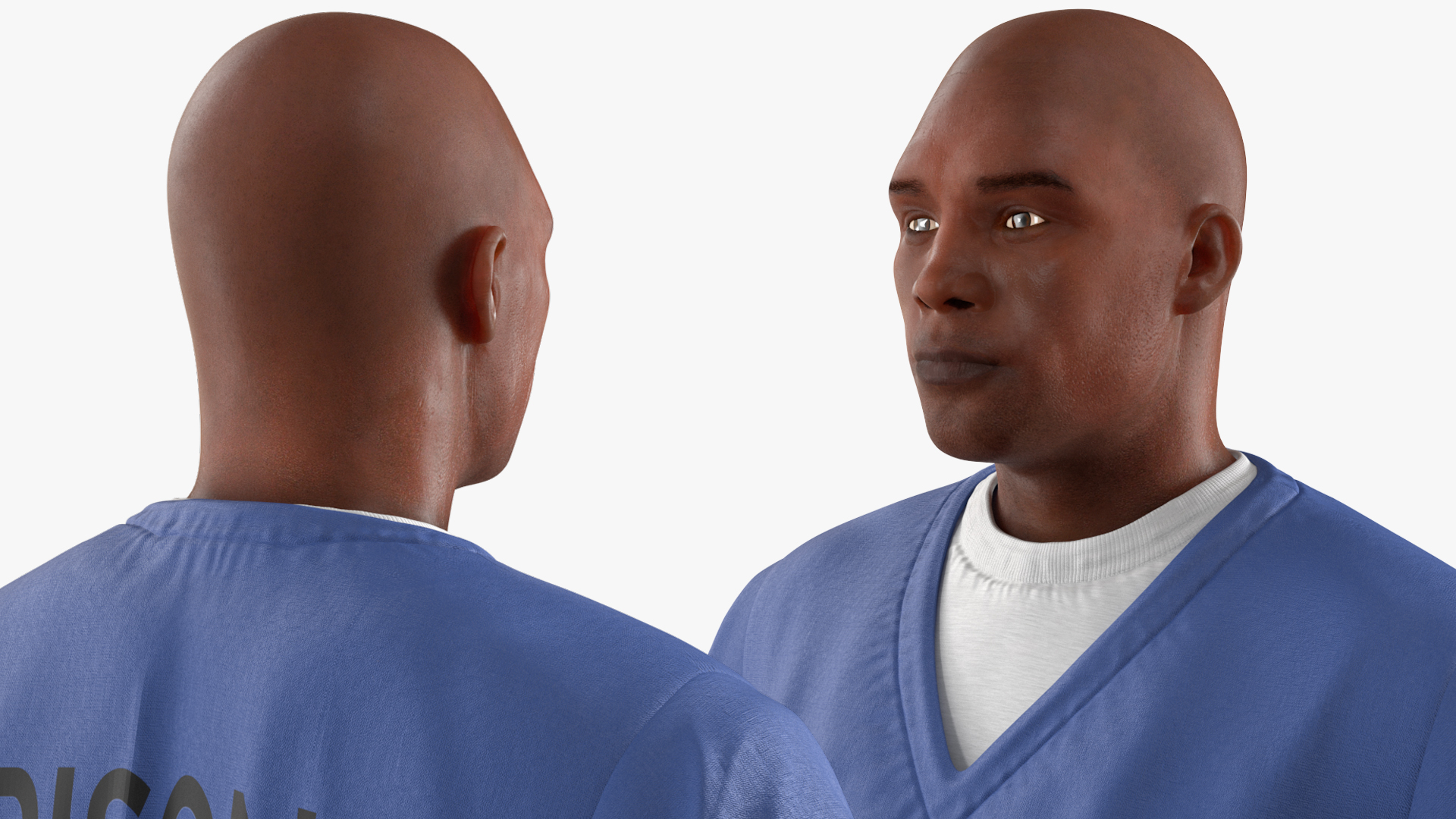 Black Prisoner in Blue Uniform A-Pose 3D