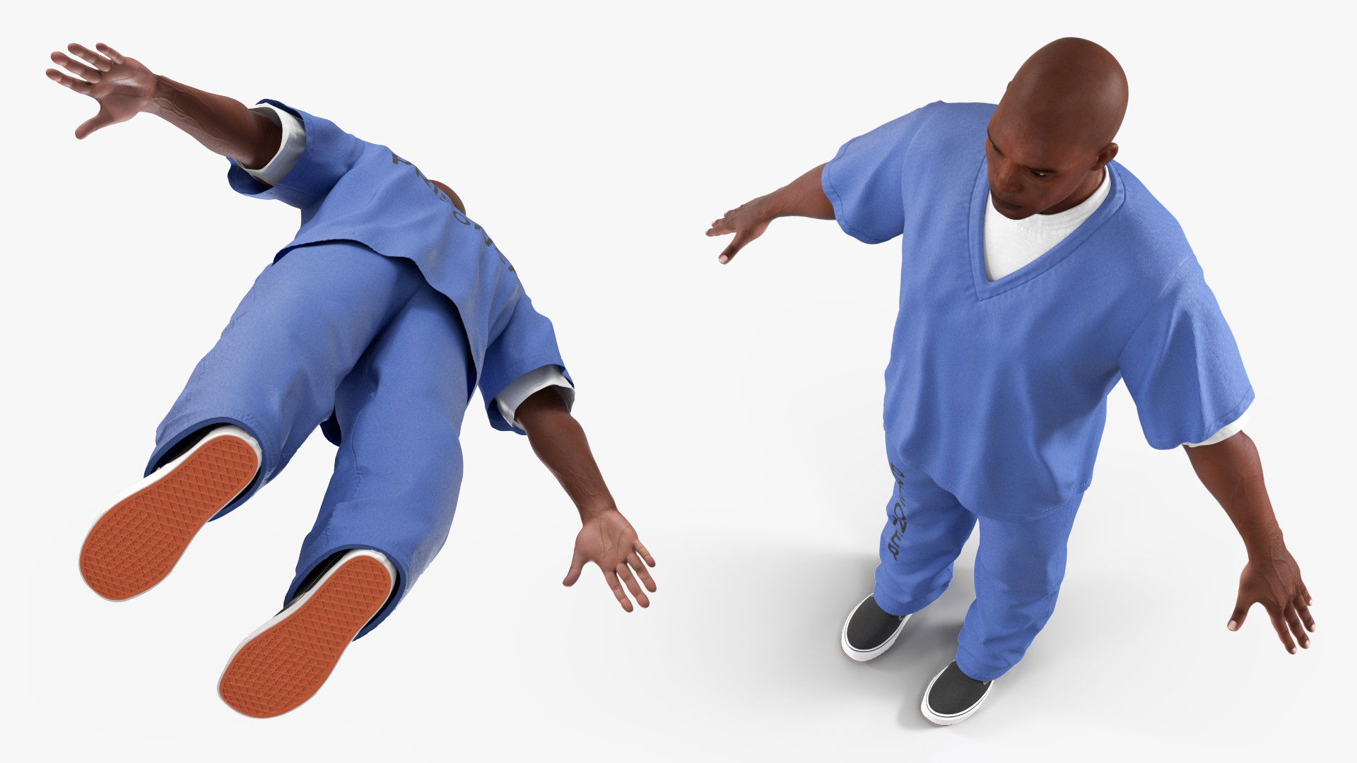 Black Prisoner in Blue Uniform A-Pose 3D