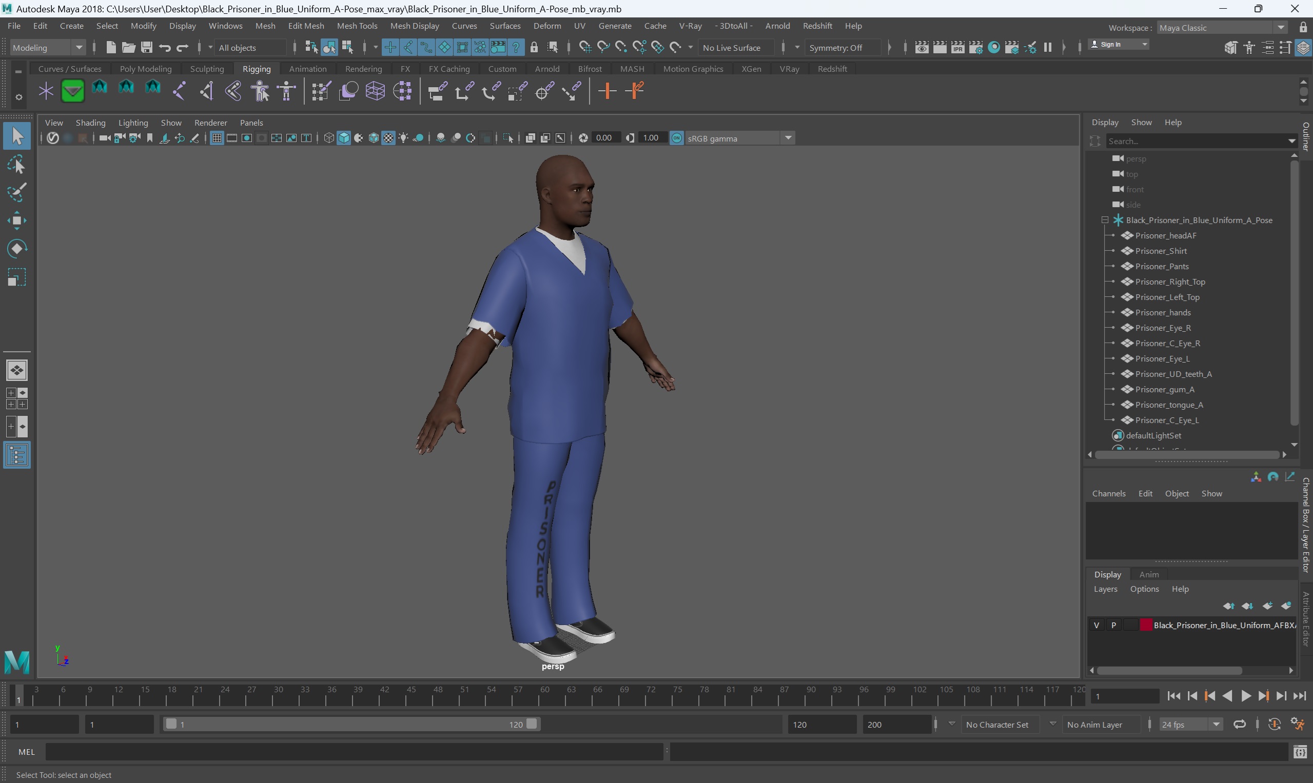 Black Prisoner in Blue Uniform A-Pose 3D