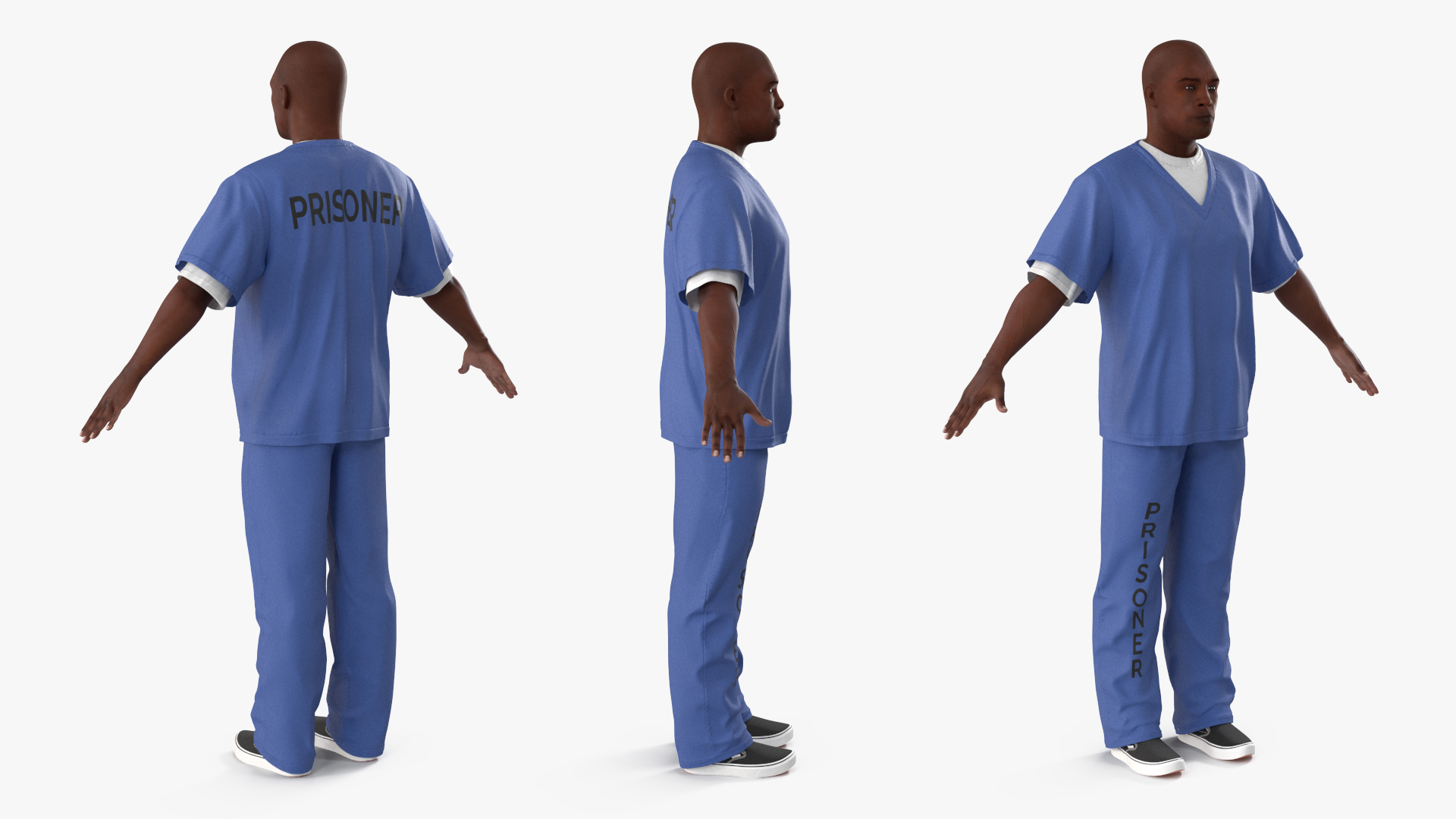 Black Prisoner in Blue Uniform A-Pose 3D