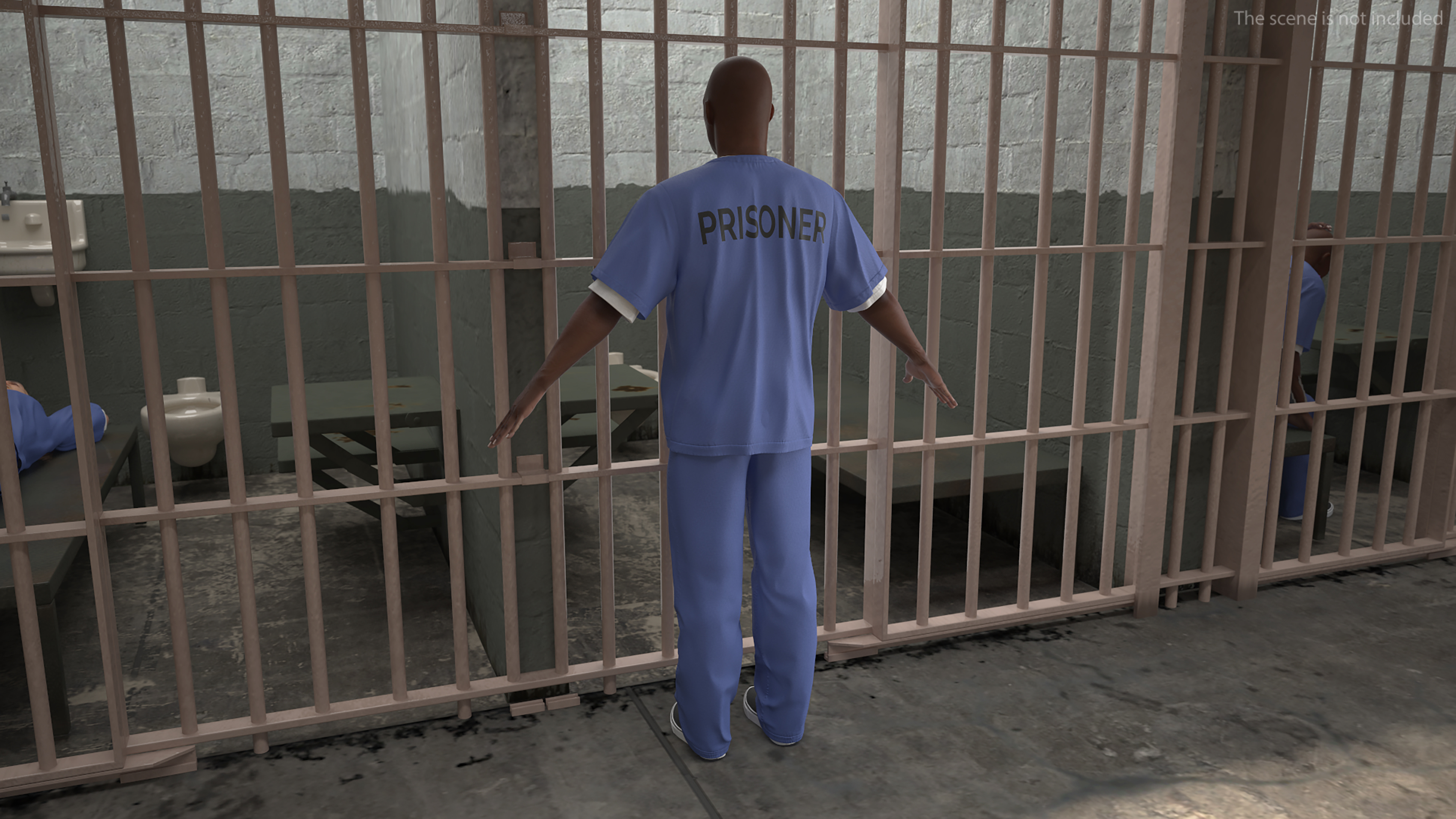 Black Prisoner in Blue Uniform A-Pose 3D