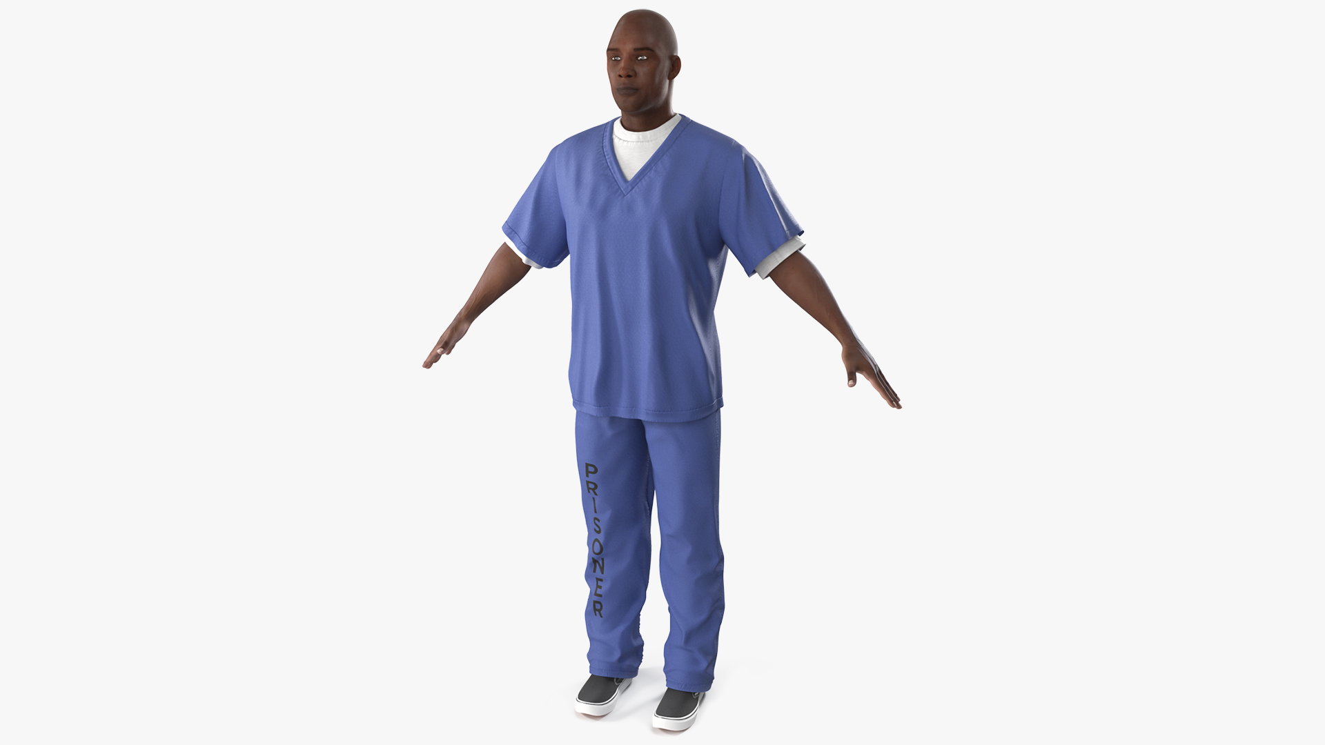 Black Prisoner in Blue Uniform A-Pose 3D