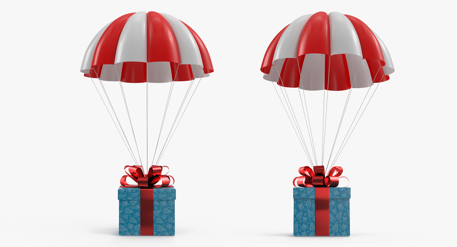 3D Parachute With Gift Box model