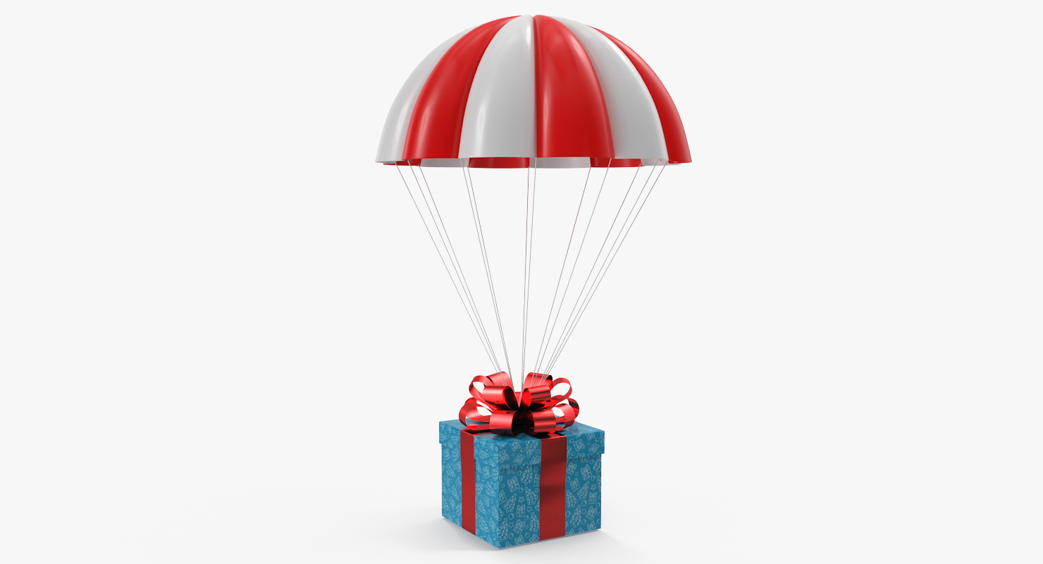 3D Parachute With Gift Box model