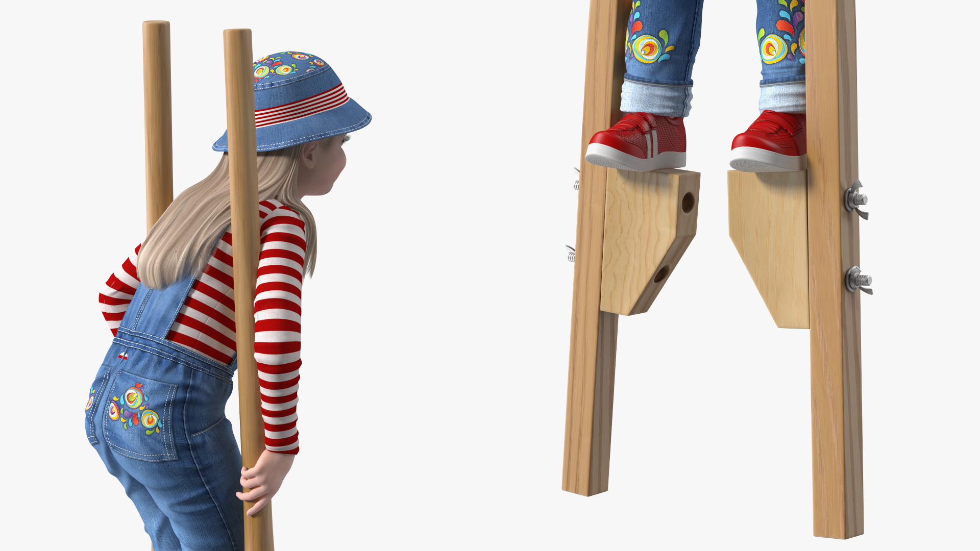 Girl on Wooden Walking Stilts 3D model