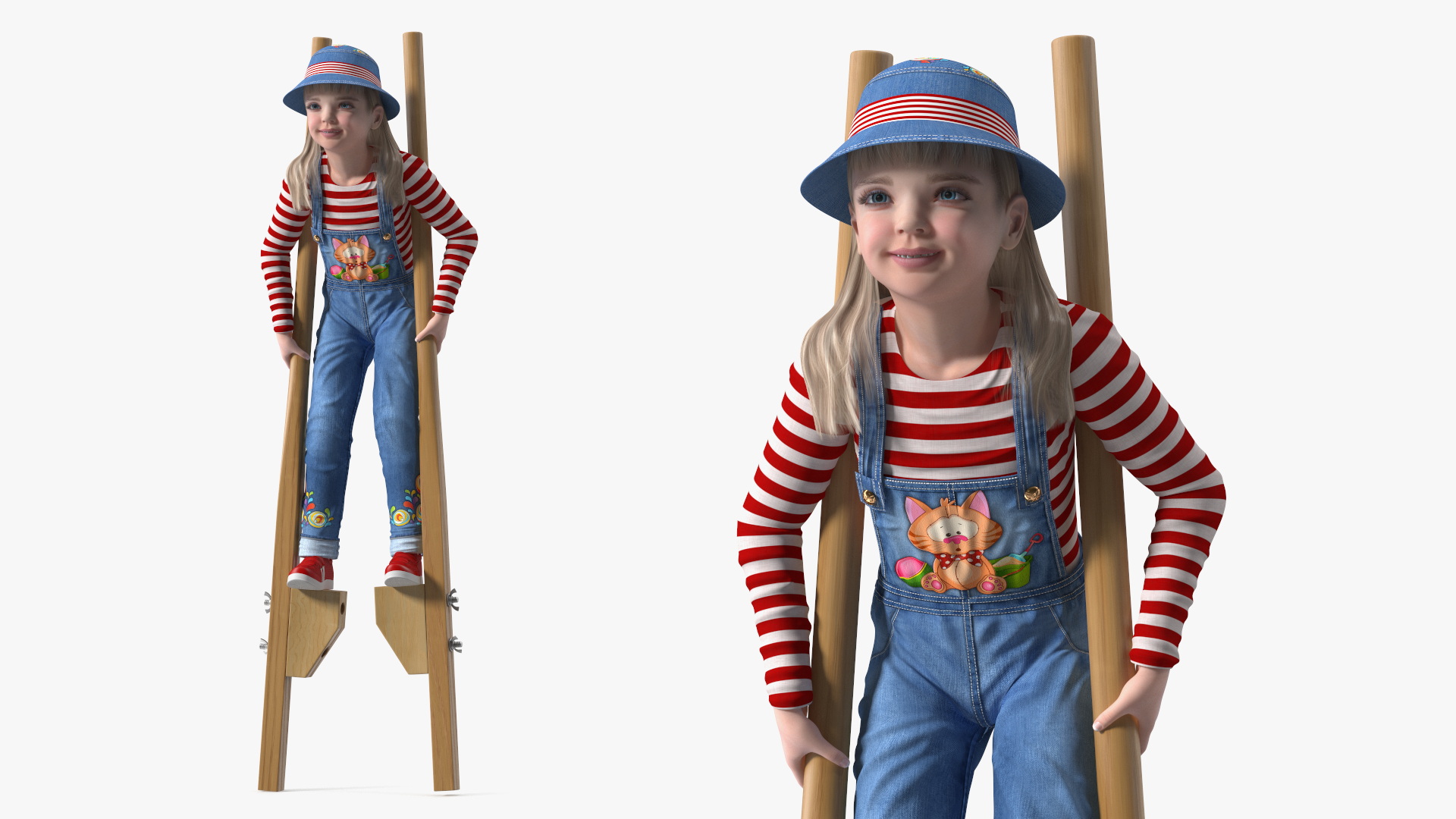 Girl on Wooden Walking Stilts 3D model