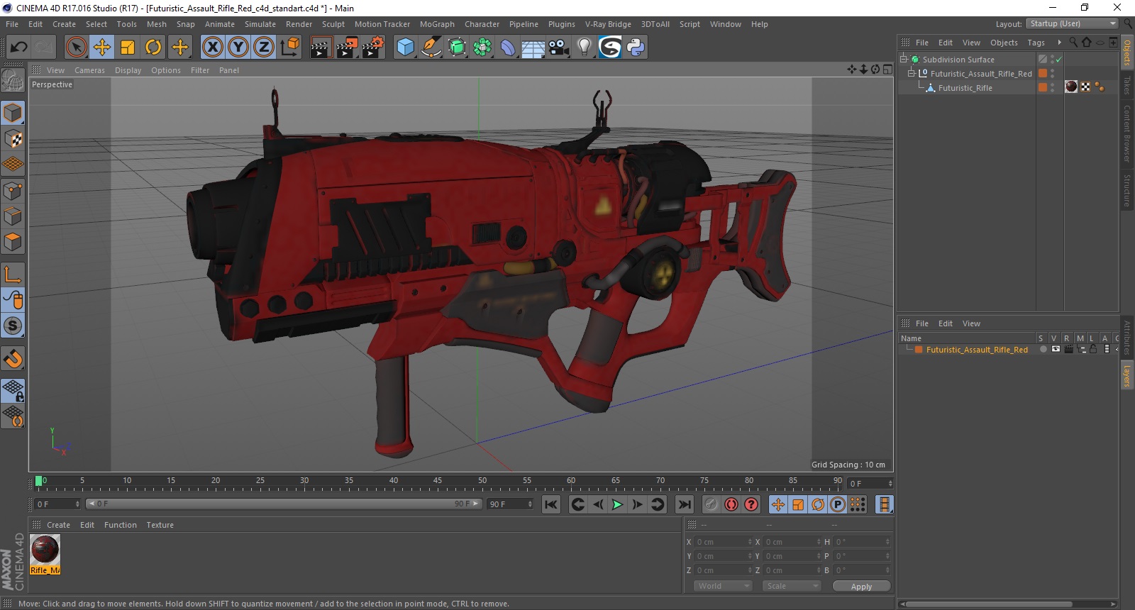 3D Futuristic Assault Rifle Red model