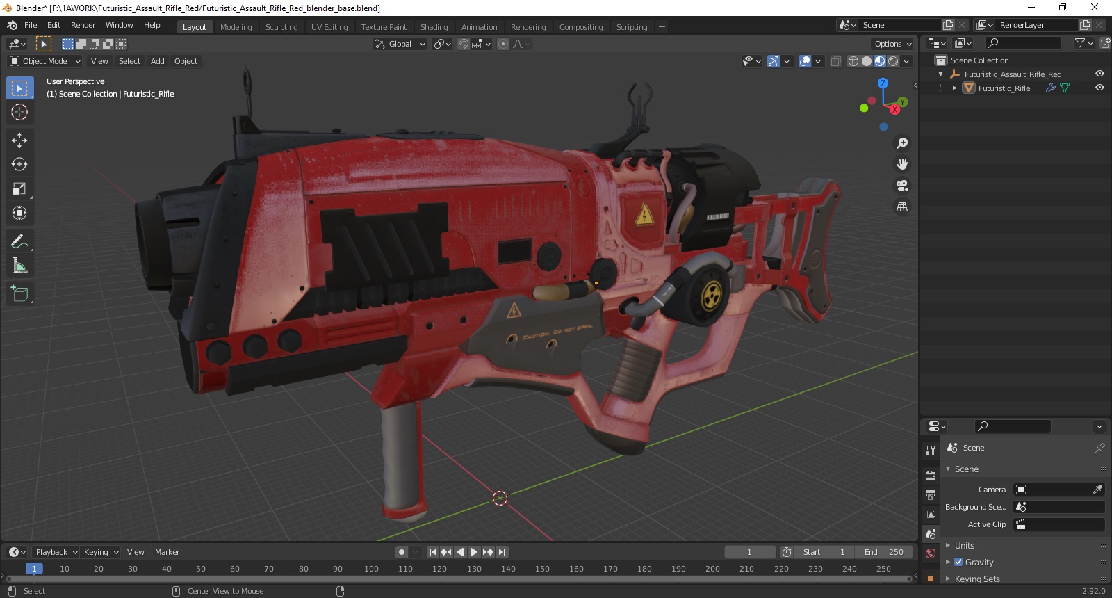 3D Futuristic Assault Rifle Red model