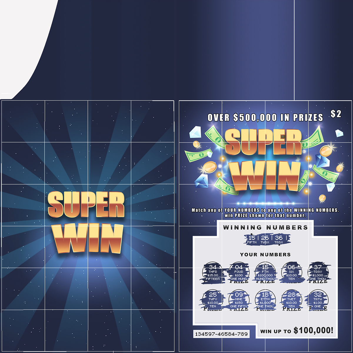 Super Win Scratch Off Lottery with Erased Layer 3D