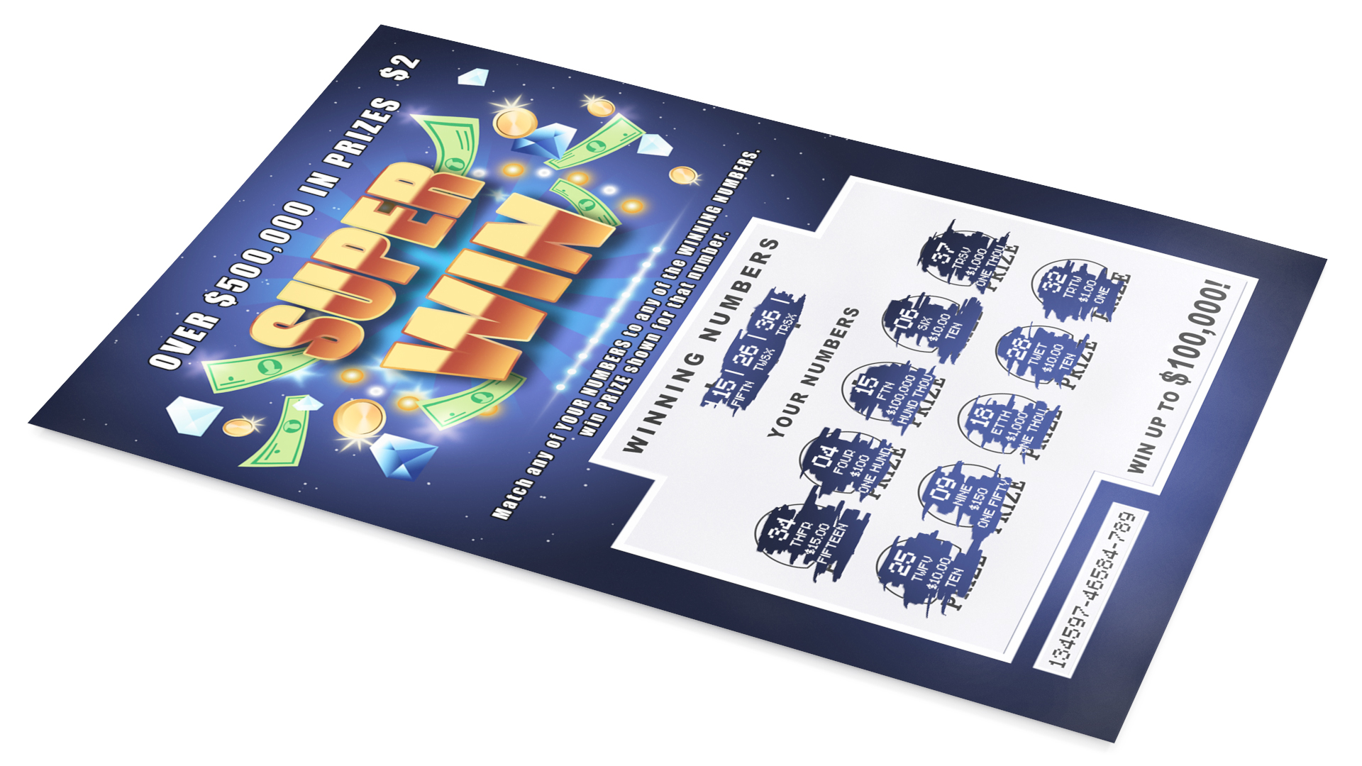 Super Win Scratch Off Lottery with Erased Layer 3D