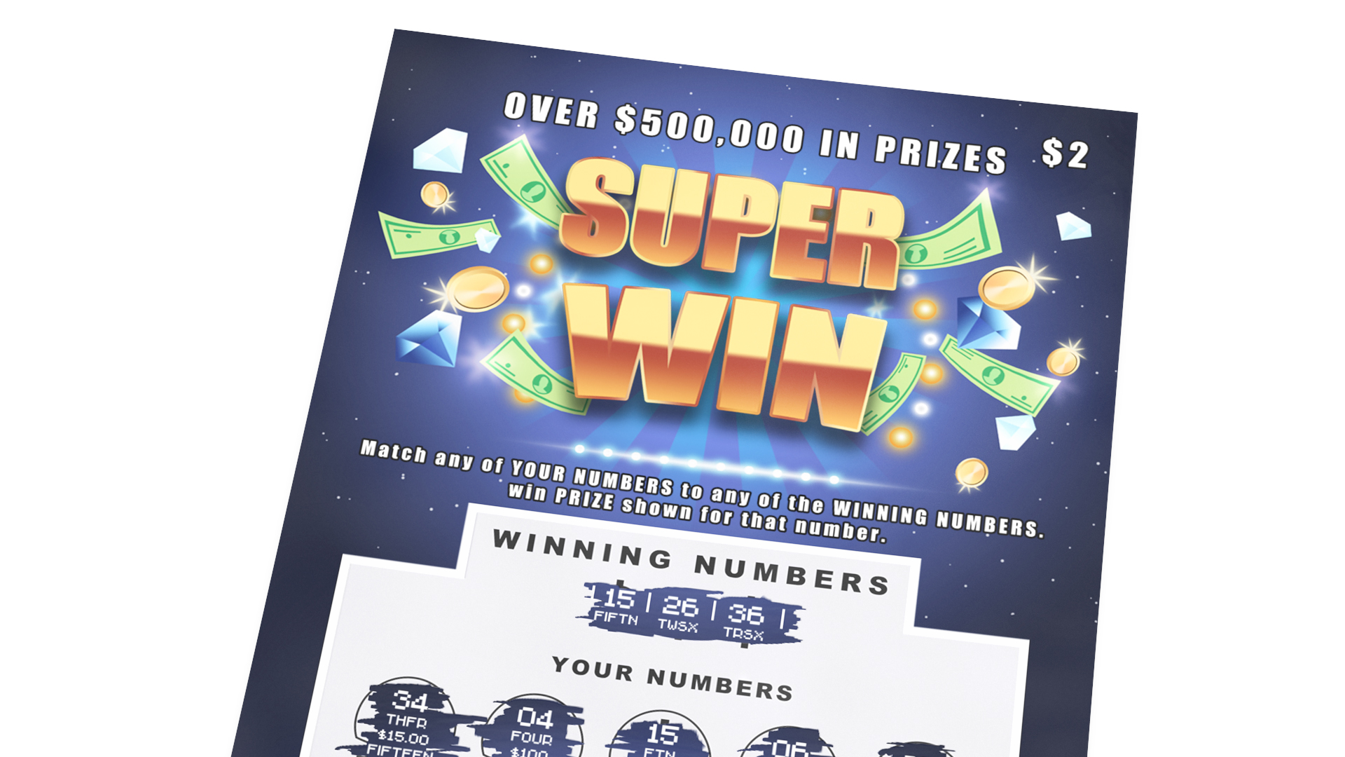 Super Win Scratch Off Lottery with Erased Layer 3D