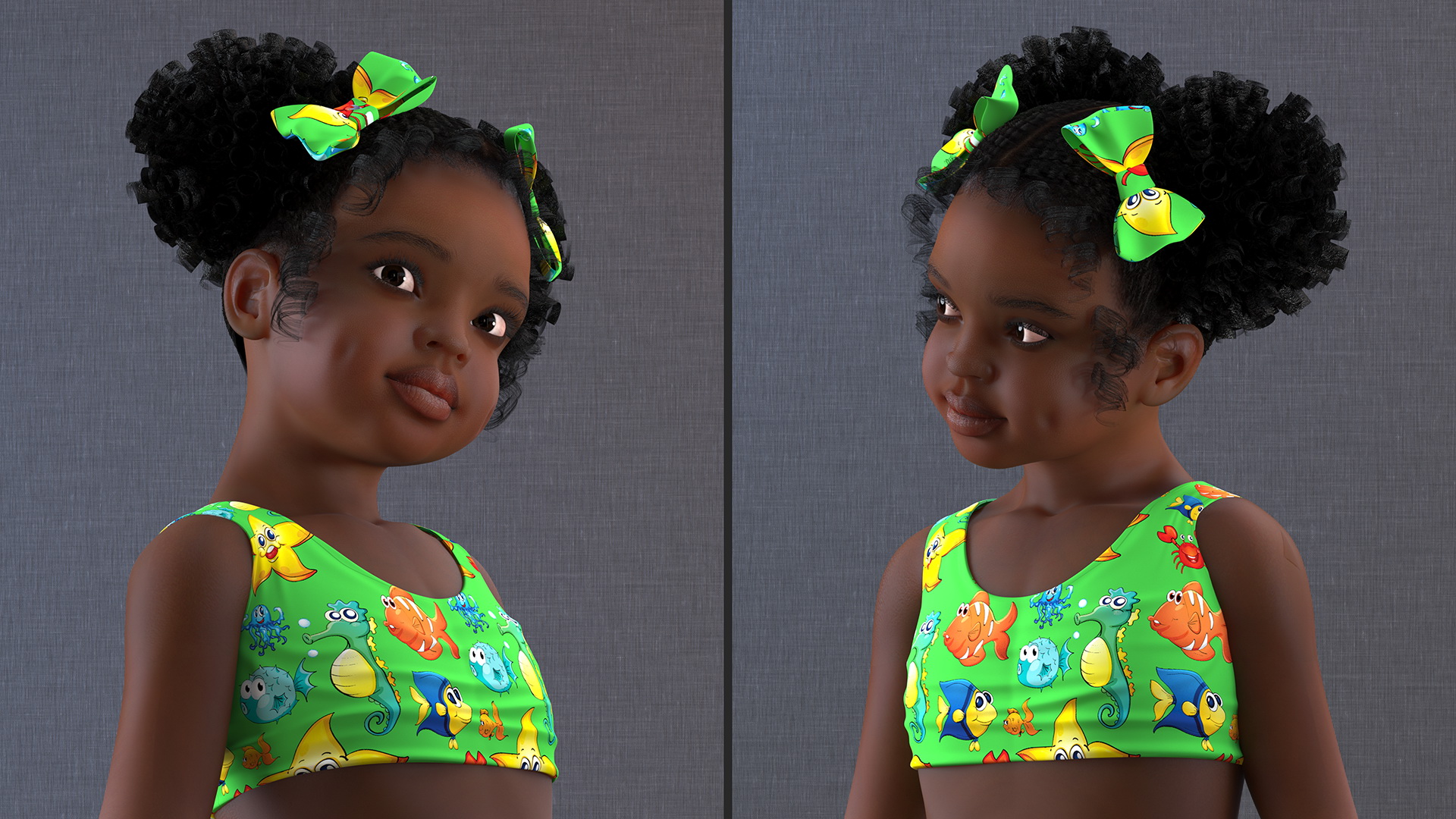 Standing Inflatable Circle Black Girl Child Swimsuit 3D