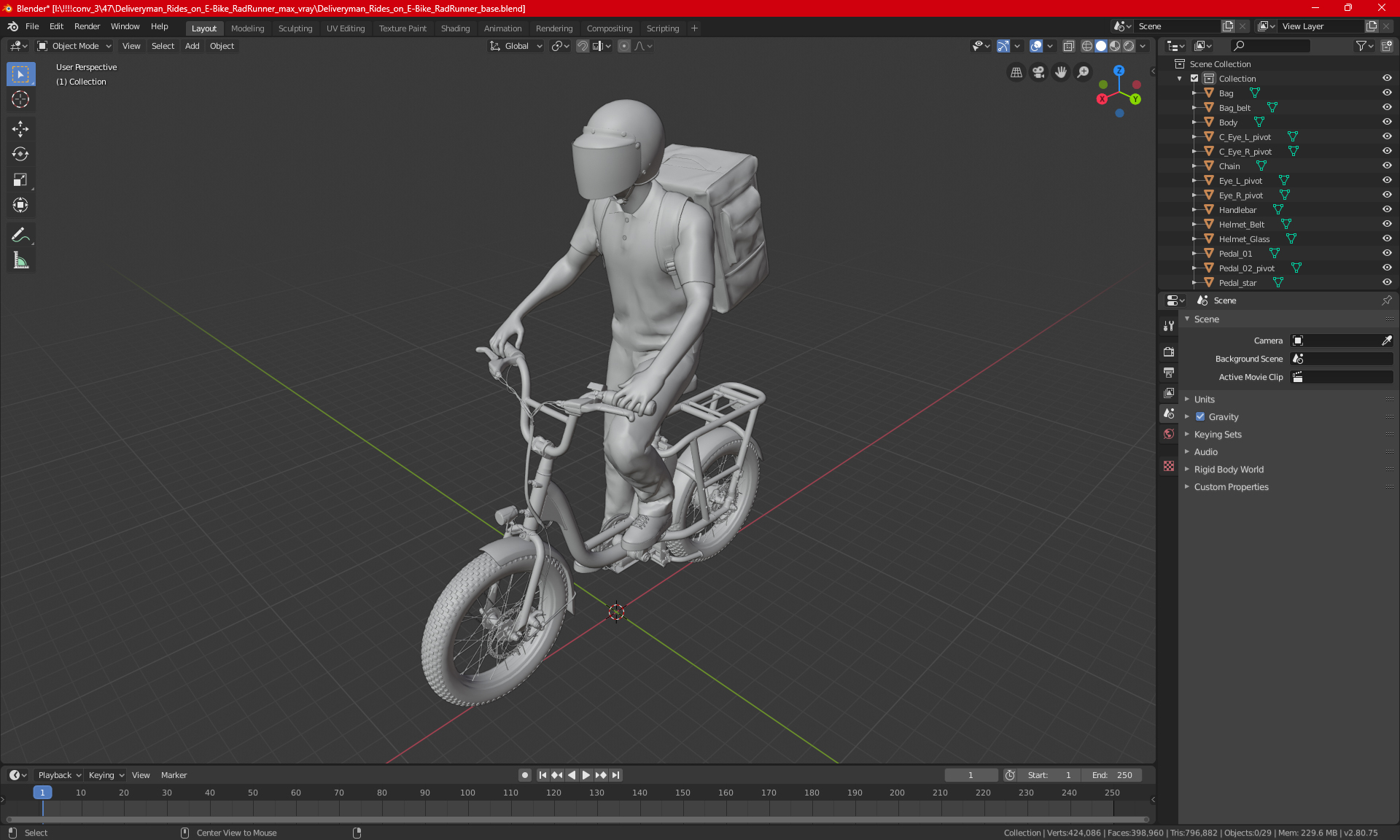 Deliveryman Rides on E-Bike RadRunner 3D