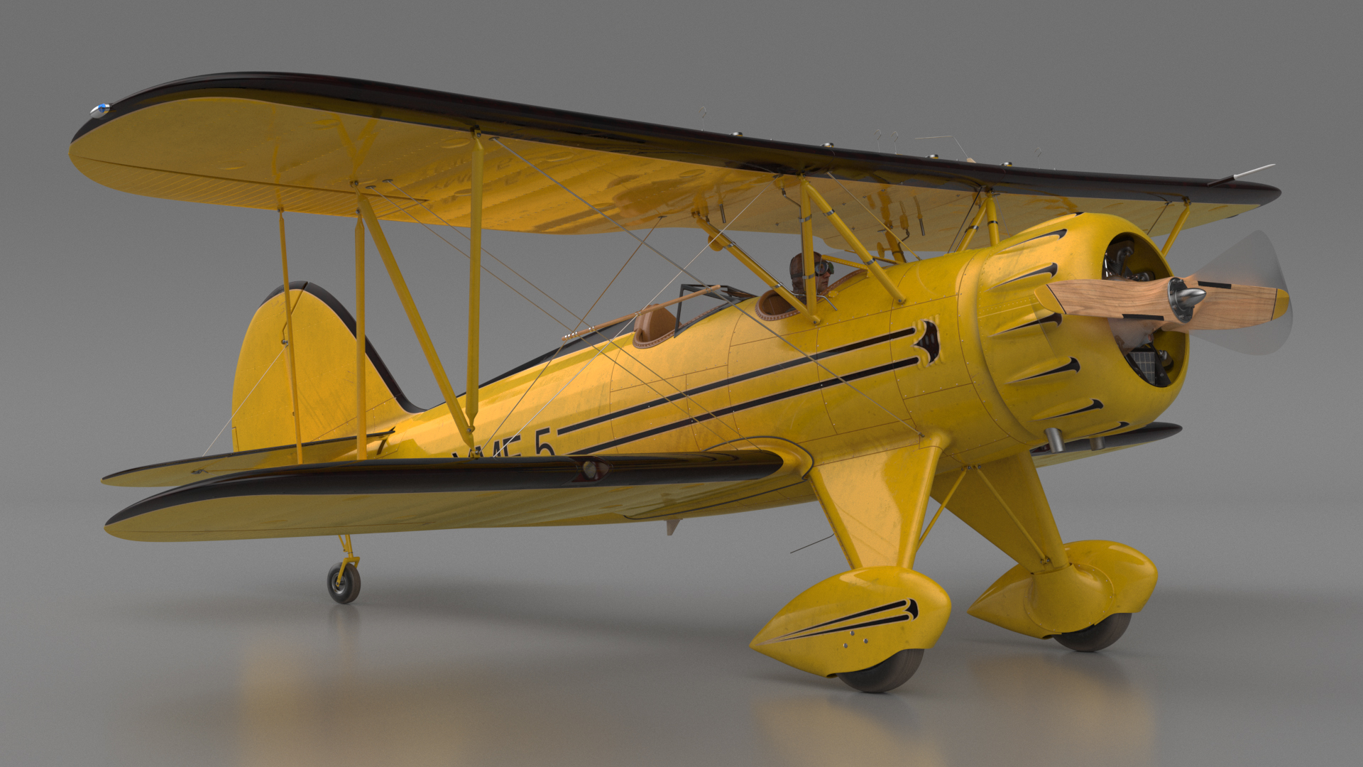 3D Vintage Biplane with Pilot