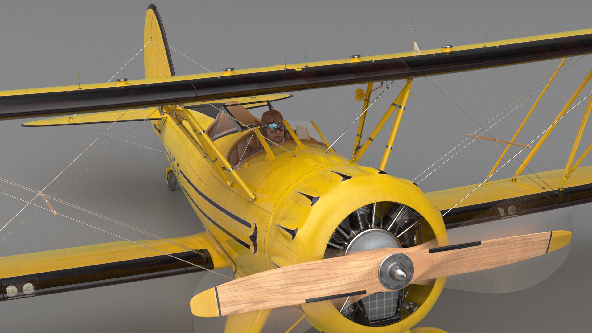 3D Vintage Biplane with Pilot