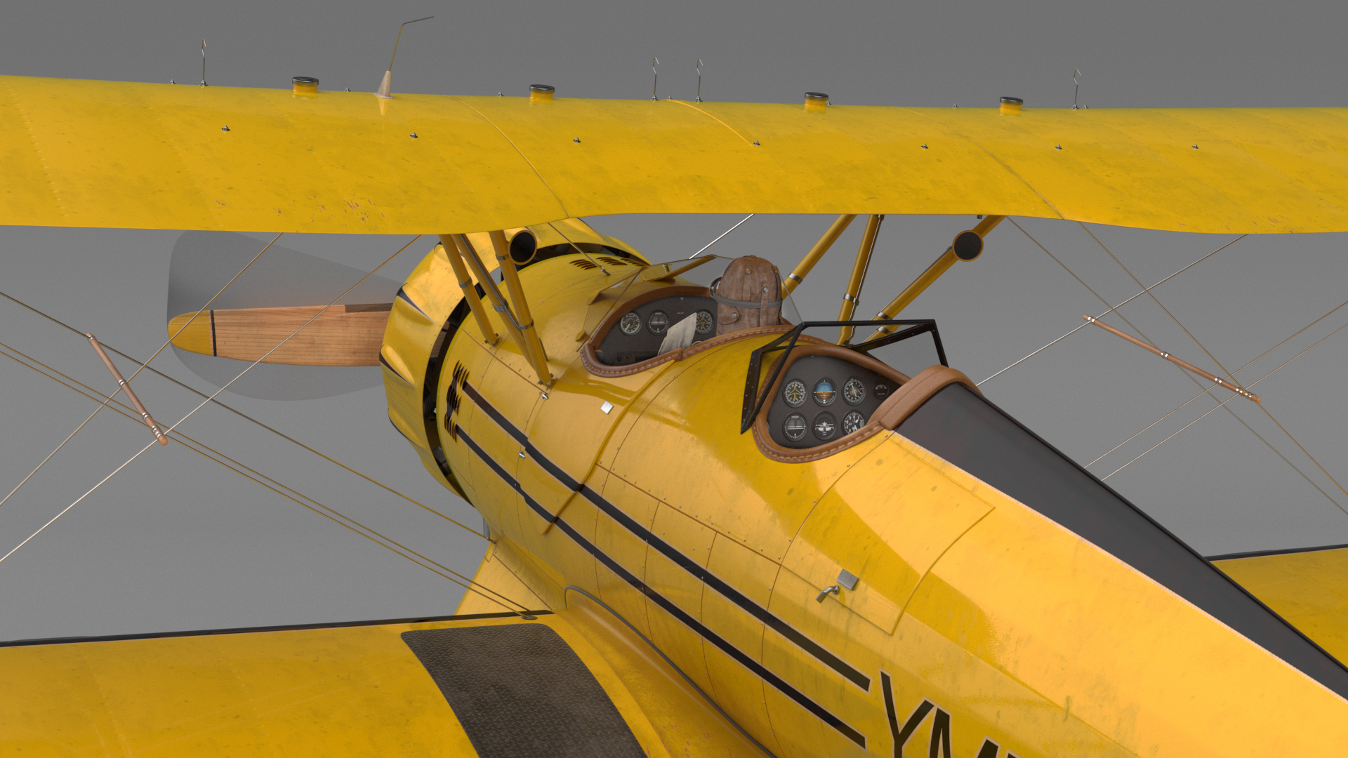 3D Vintage Biplane with Pilot