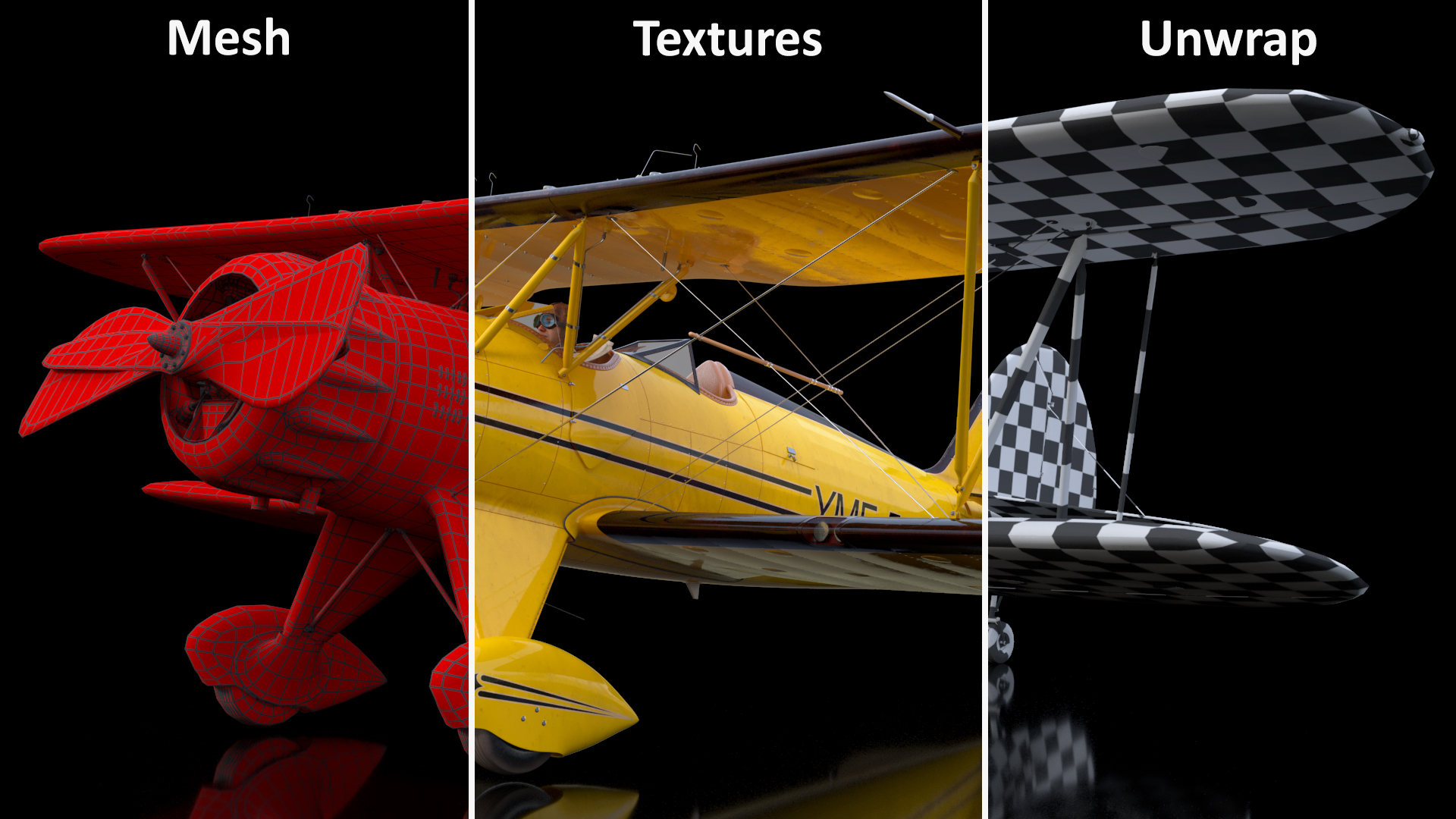 3D Vintage Biplane with Pilot