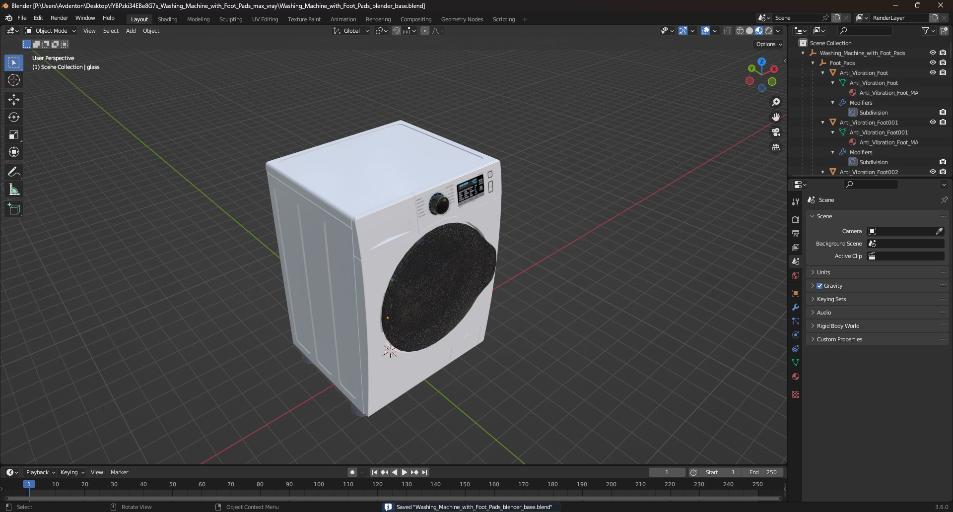 3D model Washing Machine with Foot Pads